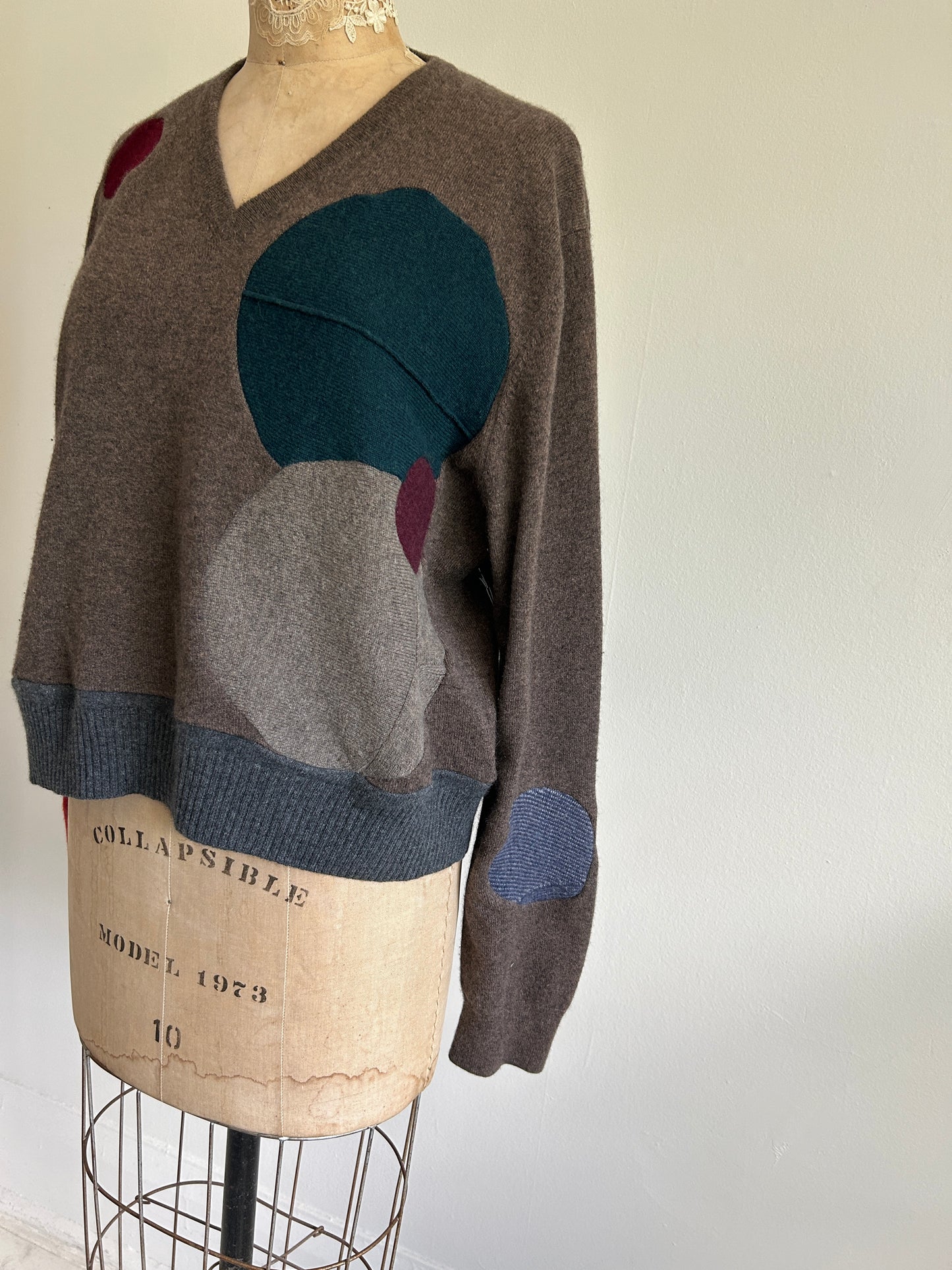 Abstract Art Patched Upcycled Cashmere Sweater 2X/3X #ART11