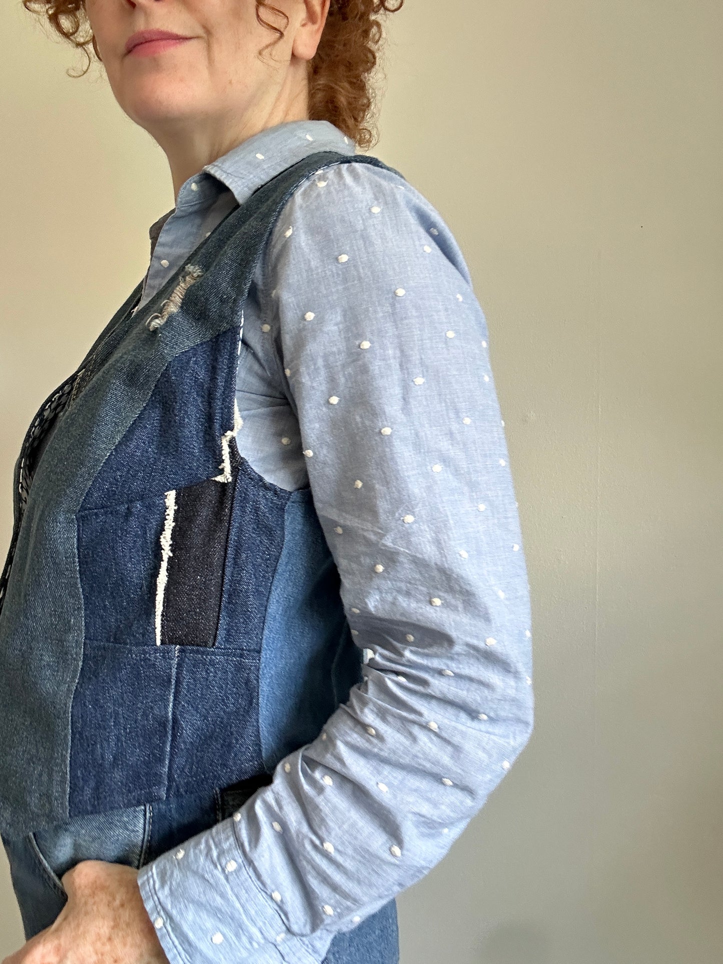 Leni Reclaimed Patchwork Denim Vest with Cotton Lining M/L #LENI7