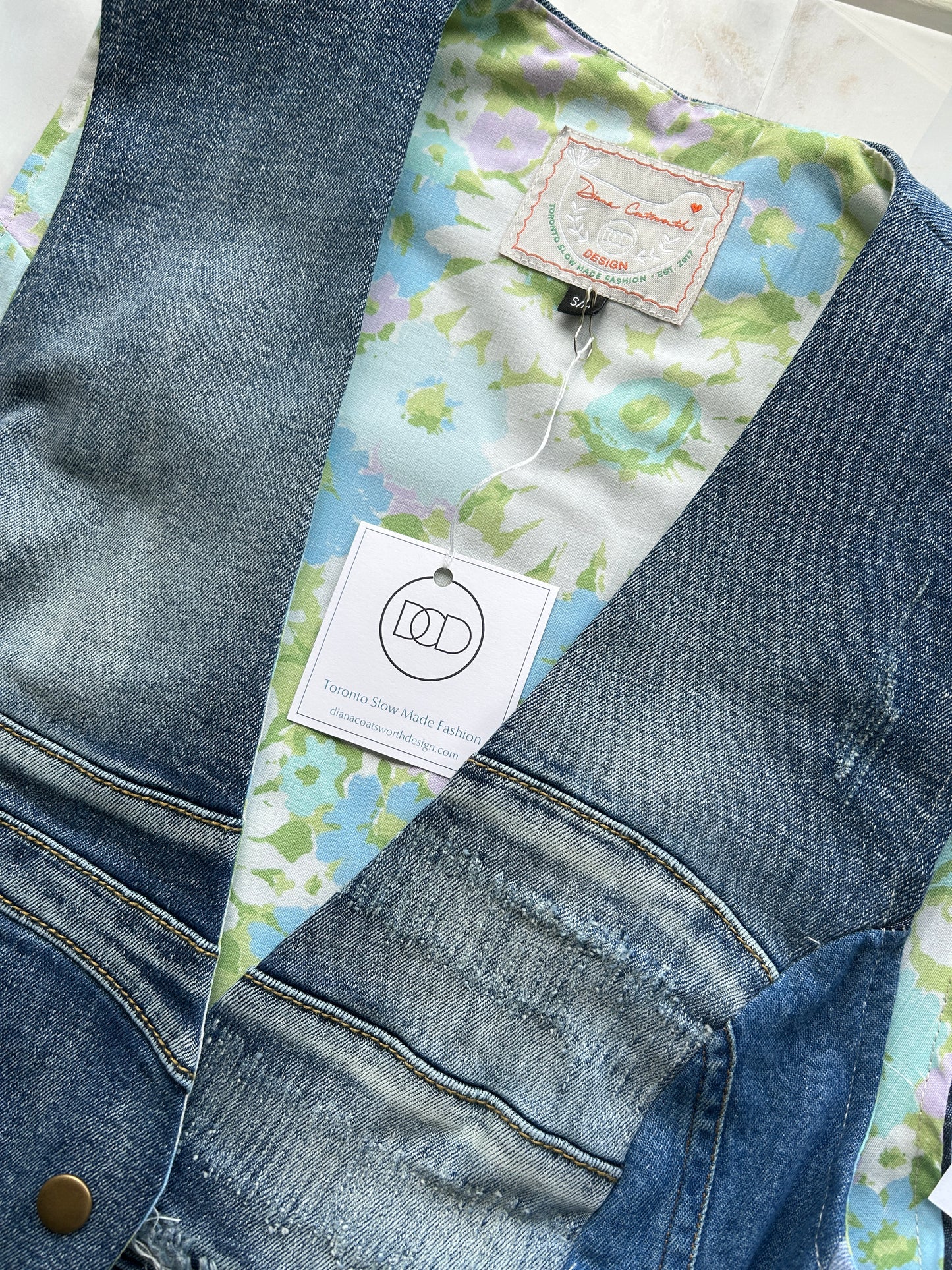 Leni Reclaimed Patchwork Denim Vest with Cotton Lining S/M #LENI4