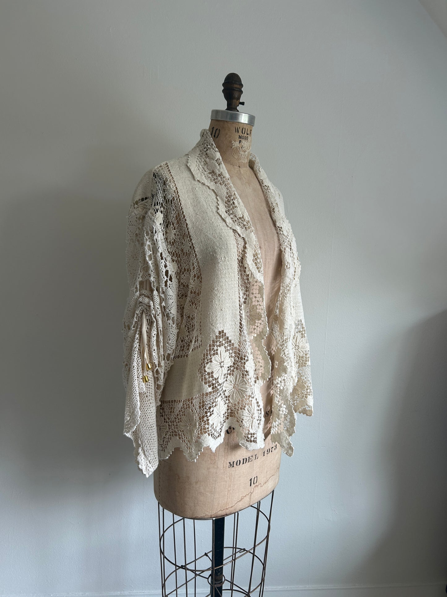 Vivianne Cropped Jacket Upcycled Vintage Cotton Crochet Size XL/2X #VIVCR13