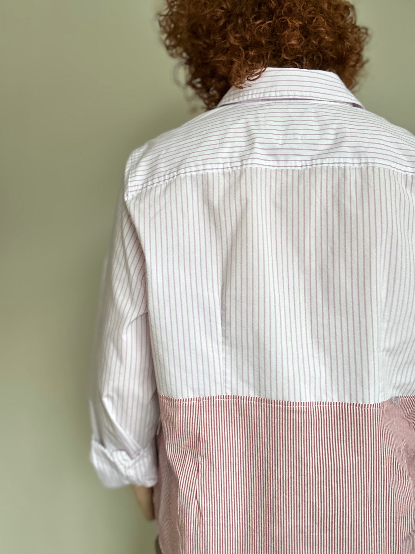 Upcycled Modern Workwear Pinstripe Shirt - Circle Series Size L/XL #PIN13