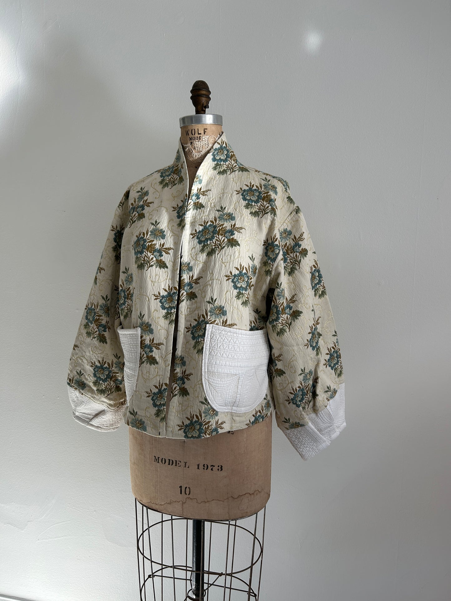 Vivianne Cropped Jacket with Upcycled Vintage Draperies & Quilted Cotton Size XL/2X #VIVT15