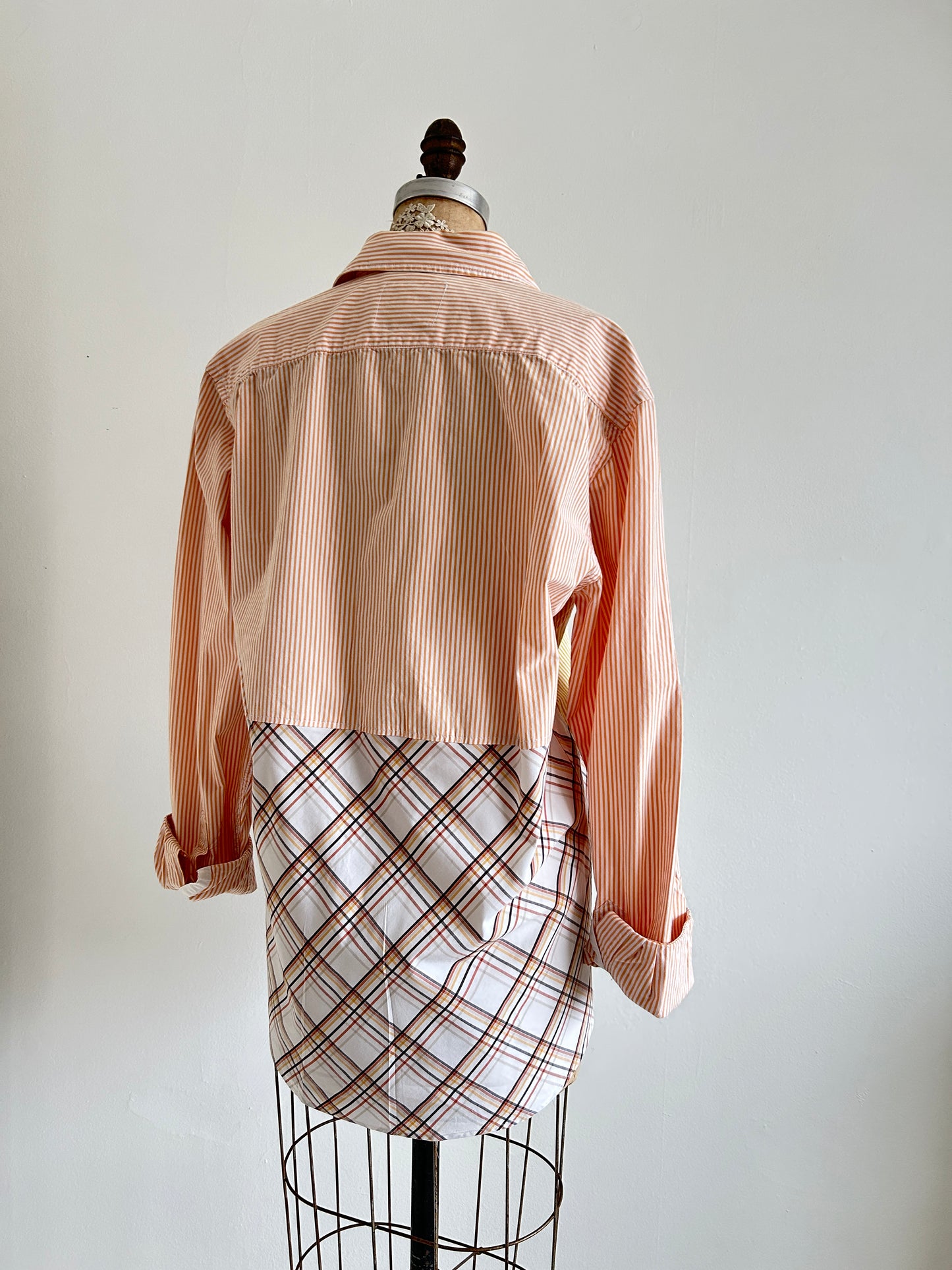 Upcycled Modern Workwear Pinstripe Shirt - Circle Series Size L/XL #PIN21