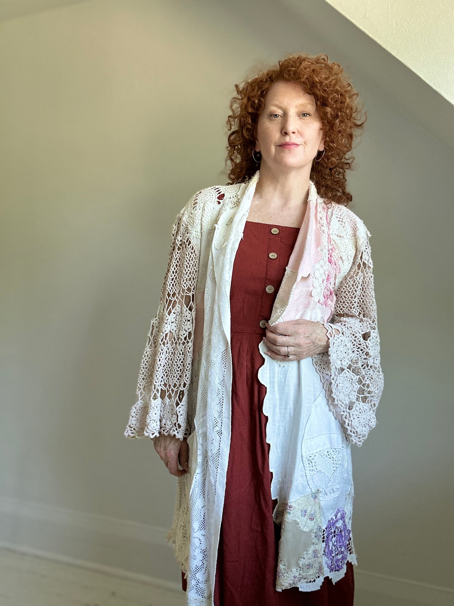 Vivianne Duster with Upcycled Cotton Crochet & Lace Patchwork Size M/L #VIVCR8