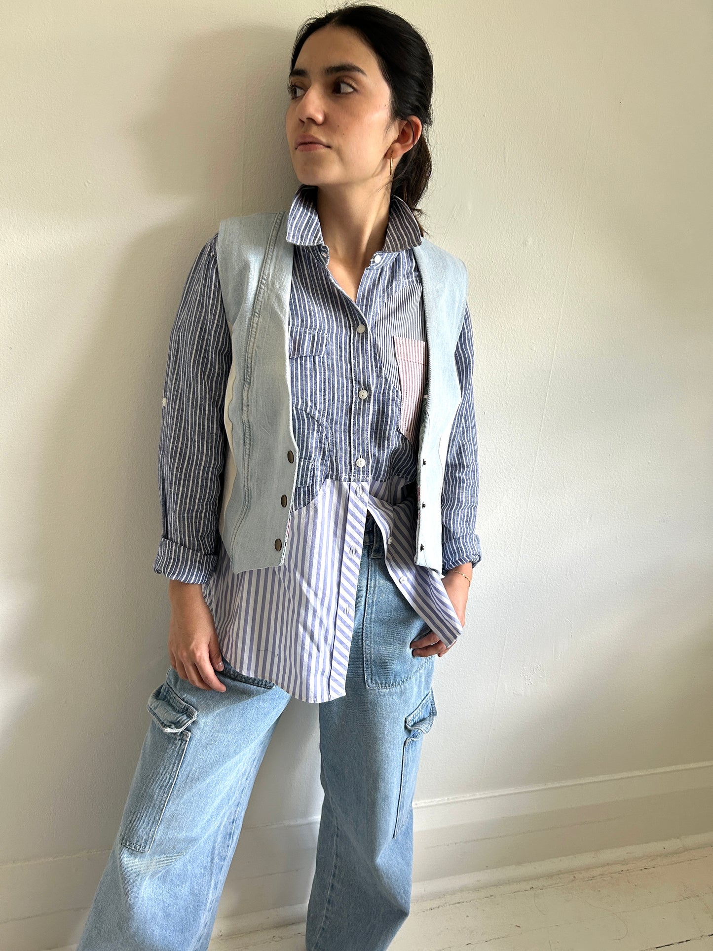 Leni Reclaimed Patchwork Denim Vest with Cotton Lining XS #LENI2