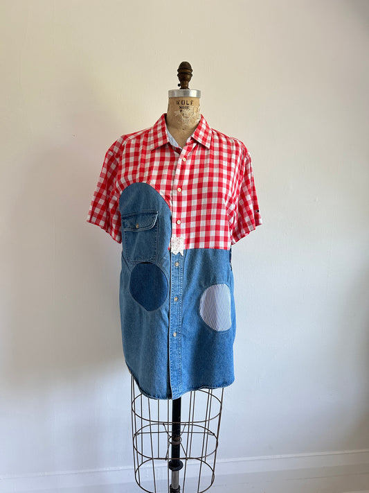 Upcycled Modern Workwear Tommy Hilfiger UpcycledCotton,m & Denim Shirt - Circle Series Size XL/2X #DEN3