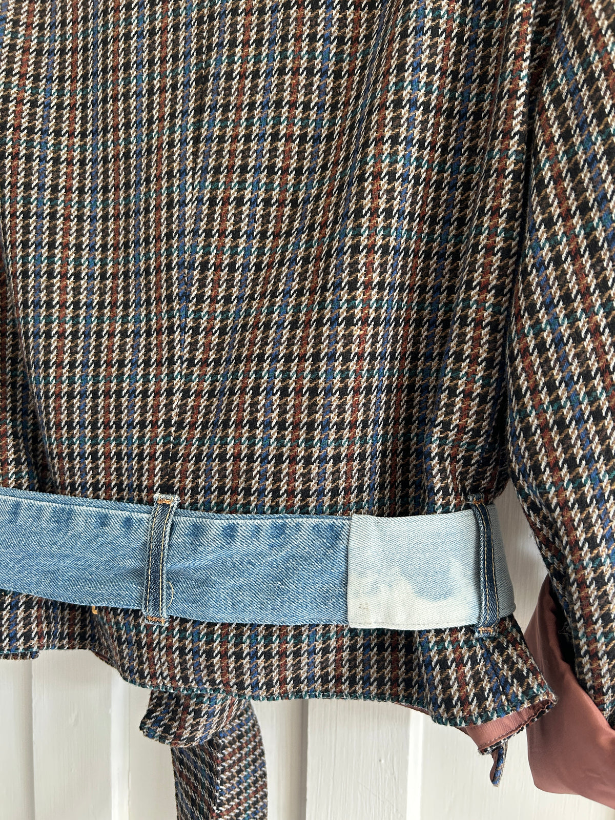 Cropped Upcycled Park Row Wool Blazer with Denim Belt Size M/L #BLAZML1