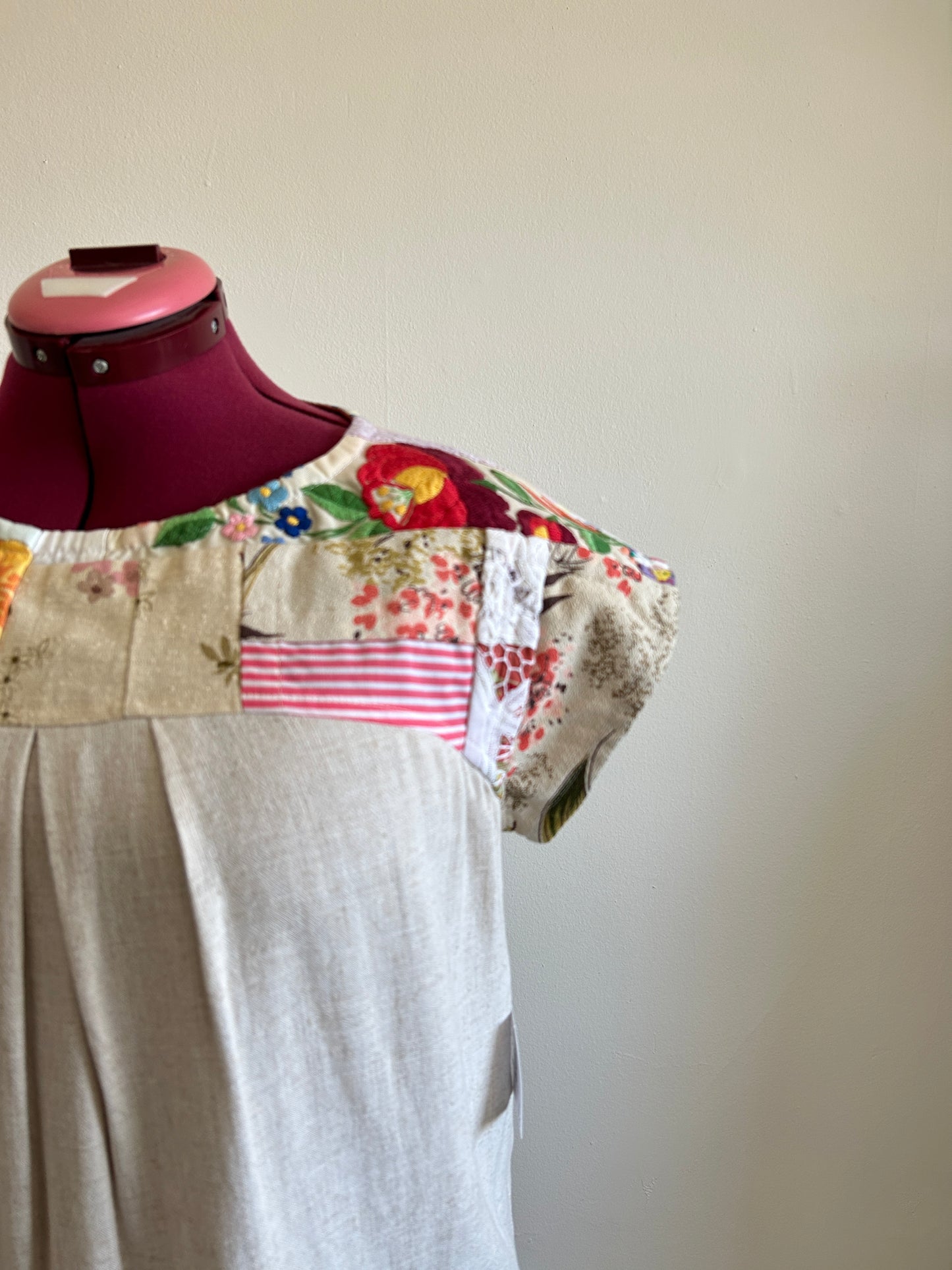 Peony Top - One of a Kind Upcycled & Vintage Textiles, Embroidery & Lace Cotton & Linen Size XL #PEO14