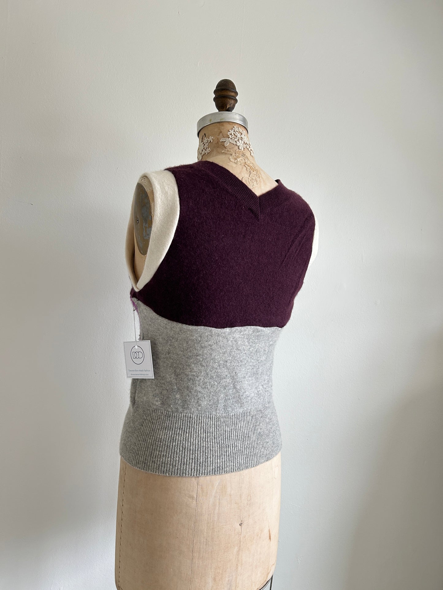 Abstract Art Patched Upcycled Cashmere Vest Size S/M #ARTV12