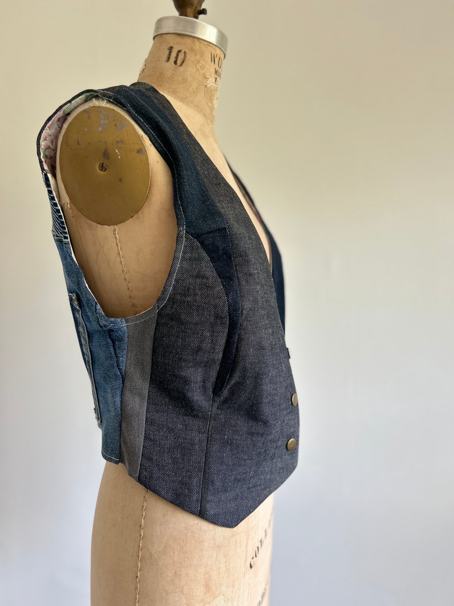 Leni Reclaimed Patchwork Denim Vest with Cotton Lining S/M #LENI5