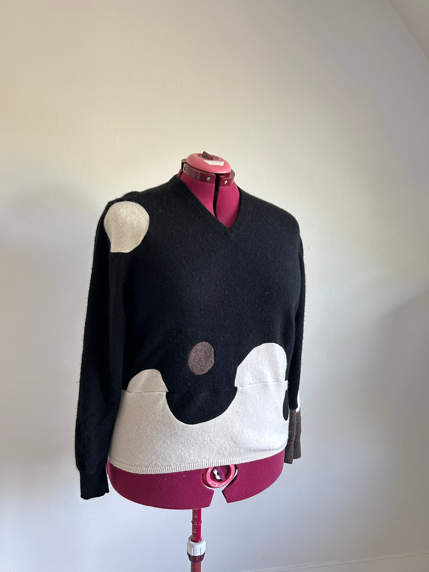Abstract Art Patched Upcycled Cashmere Sweater 2X/3X #ART2
