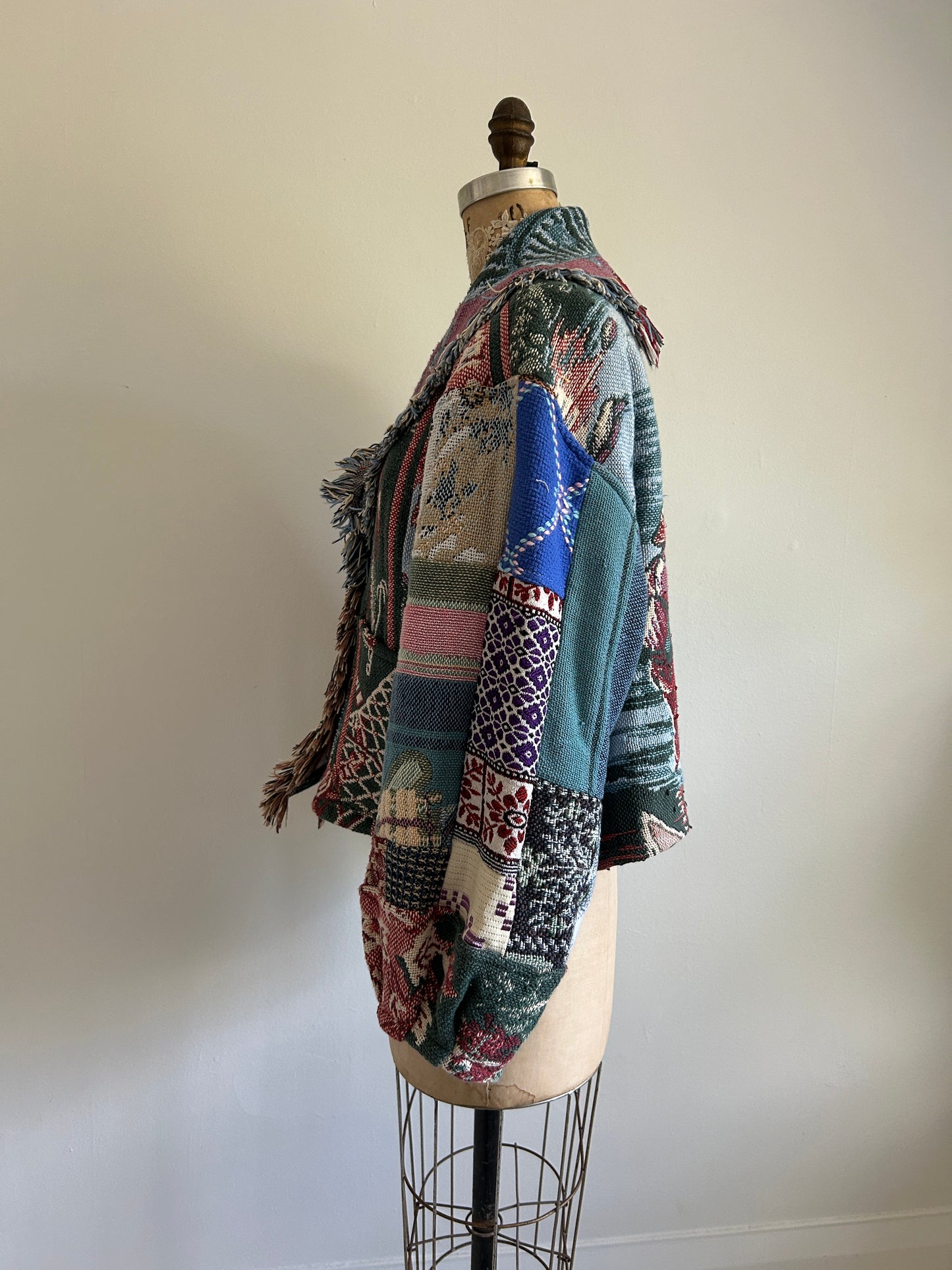 Vivianne Cropped Jacket with Upcycled Fishing Themed Throw Blanket Size M/L #VIVT10