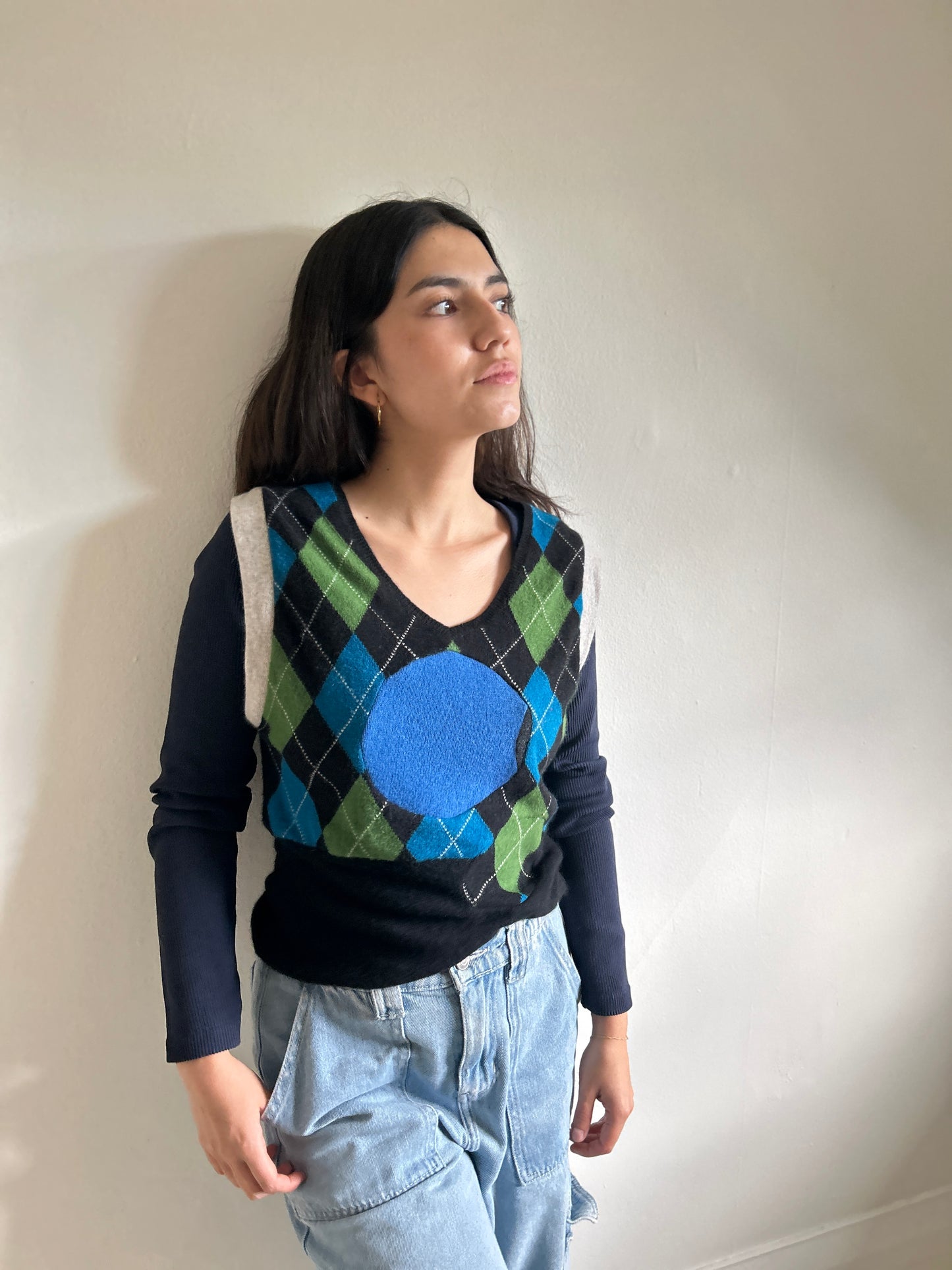 Abstract Art Patched Upcycled Cashmere Vest Size XS/S #ARTV13