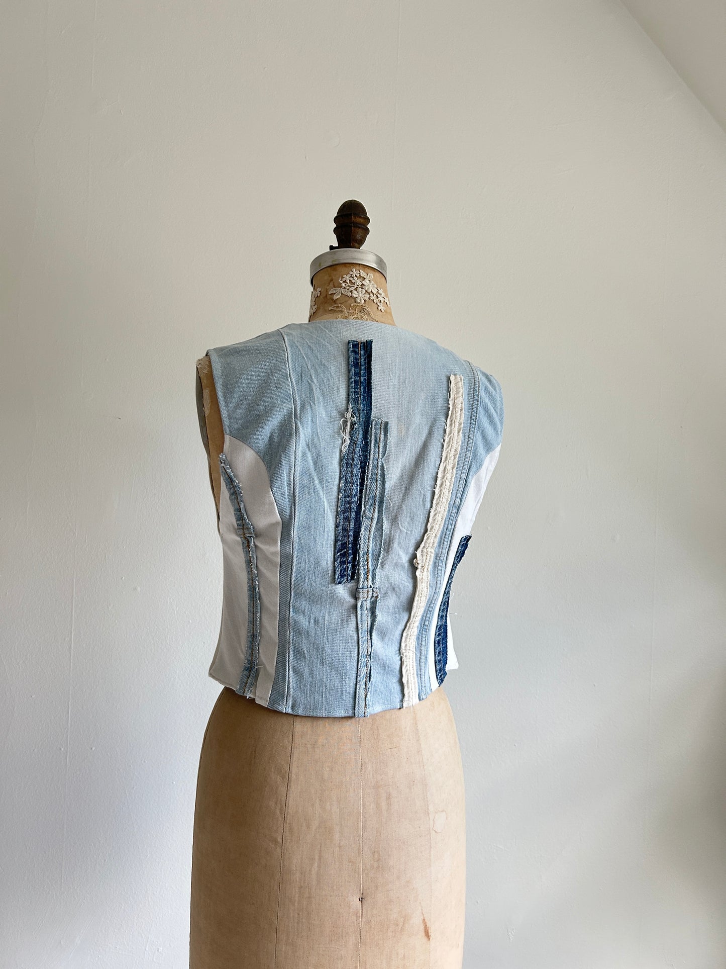 Leni Reclaimed Patchwork Denim Vest with Cotton Lining XS #LENI2