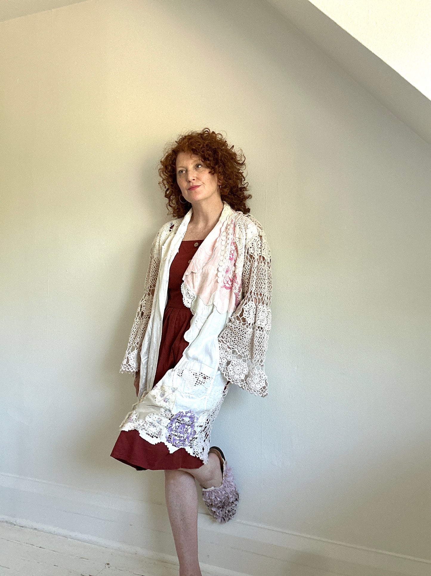 Vivianne Duster with Upcycled Cotton Crochet & Lace Patchwork Size M/L #VIVCR8