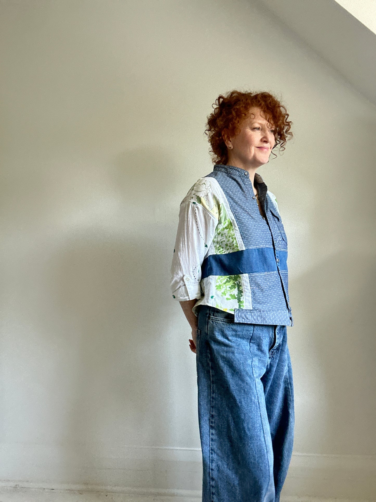 Reworked “Tuxedo Workwear” Buttondown Shirt with Handstitching S/M #TBSM1