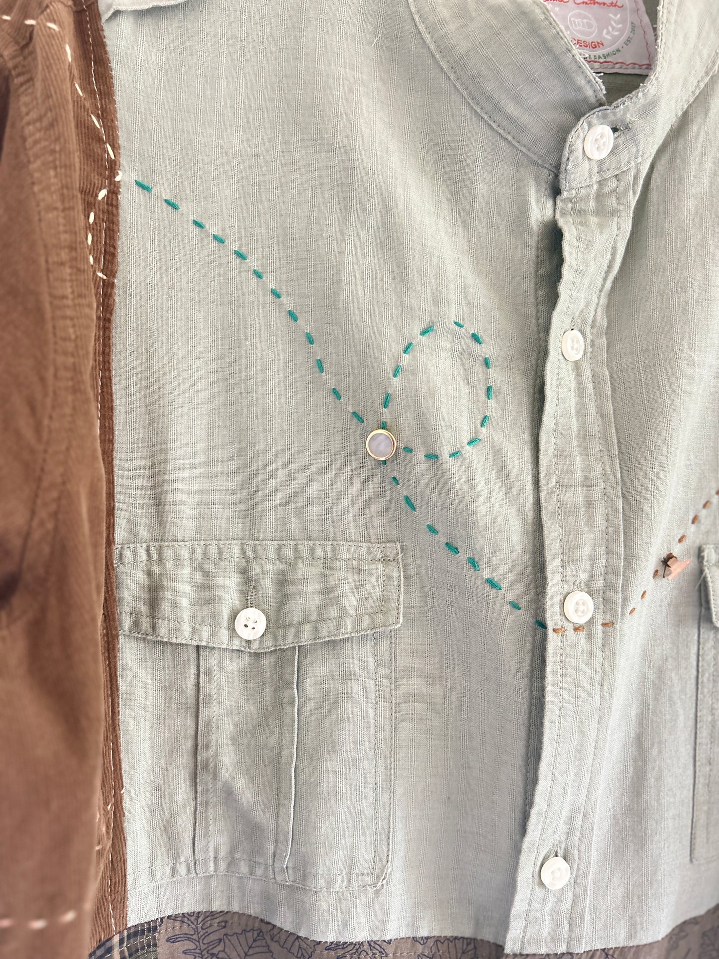Reworked “Tuxedo Workwear” Buttondown Shirt with Handstitching S/M #TBSM3
