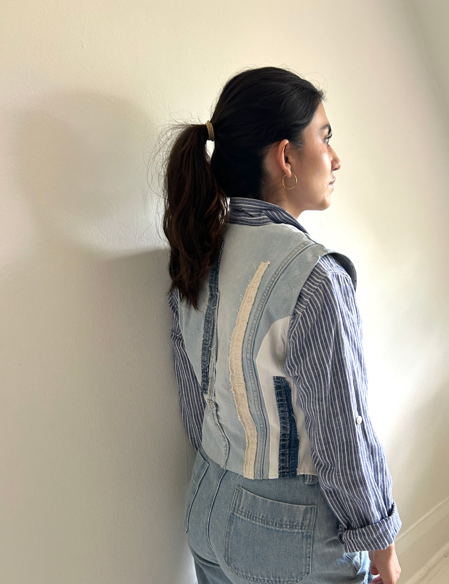 Leni Reclaimed Patchwork Denim Vest with Cotton Lining XS #LENI2