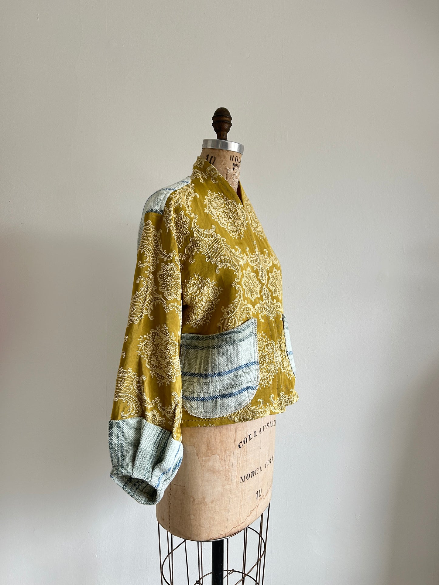 Vivianne Cropped Jacket with Upcycled Throw Blanket & Vintage Drapery Size S/M #VIVT1
