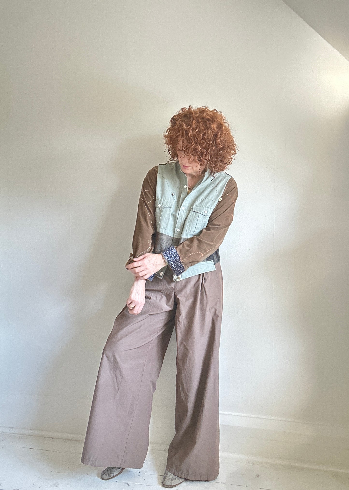 Reworked “Tuxedo Workwear” Buttondown Shirt with Handstitching S/M #TBSM3