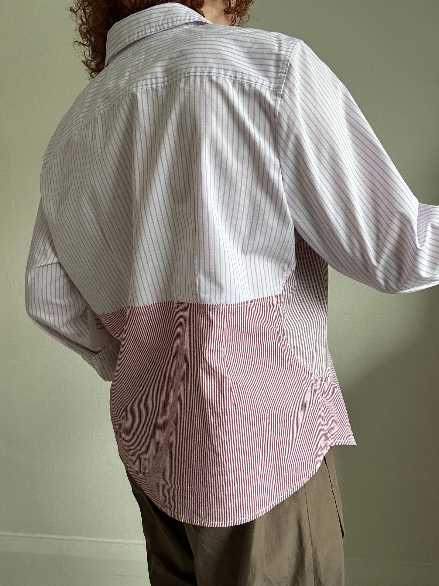 Upcycled Modern Workwear Pinstripe Shirt - Circle Series Size L/XL #PIN13