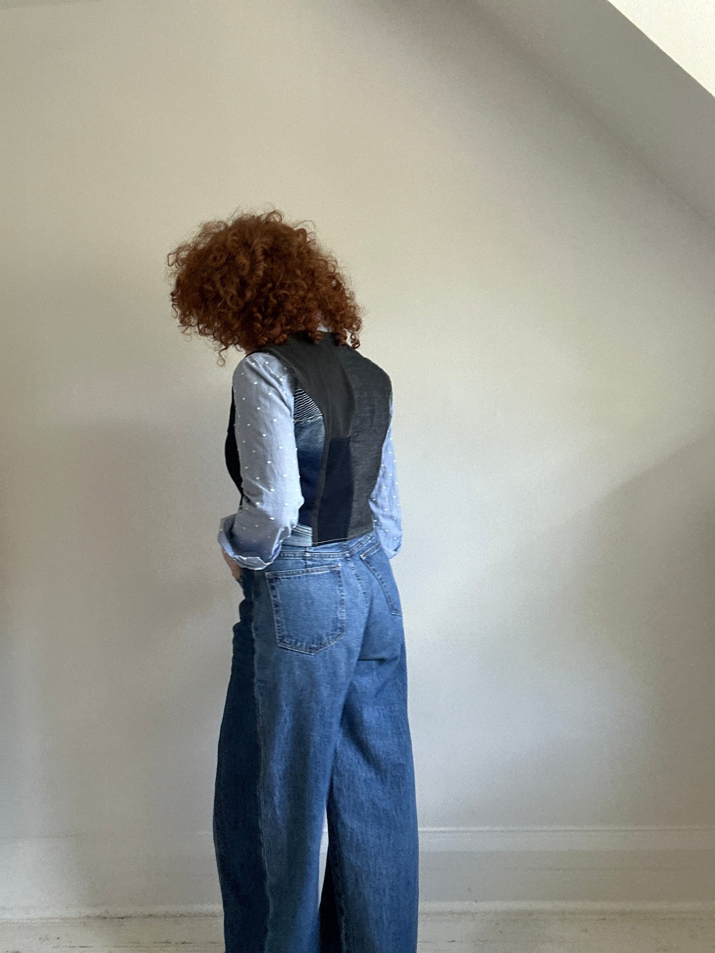 Leni Reclaimed Patchwork Denim Vest with Cotton Lining S/M #LENI5