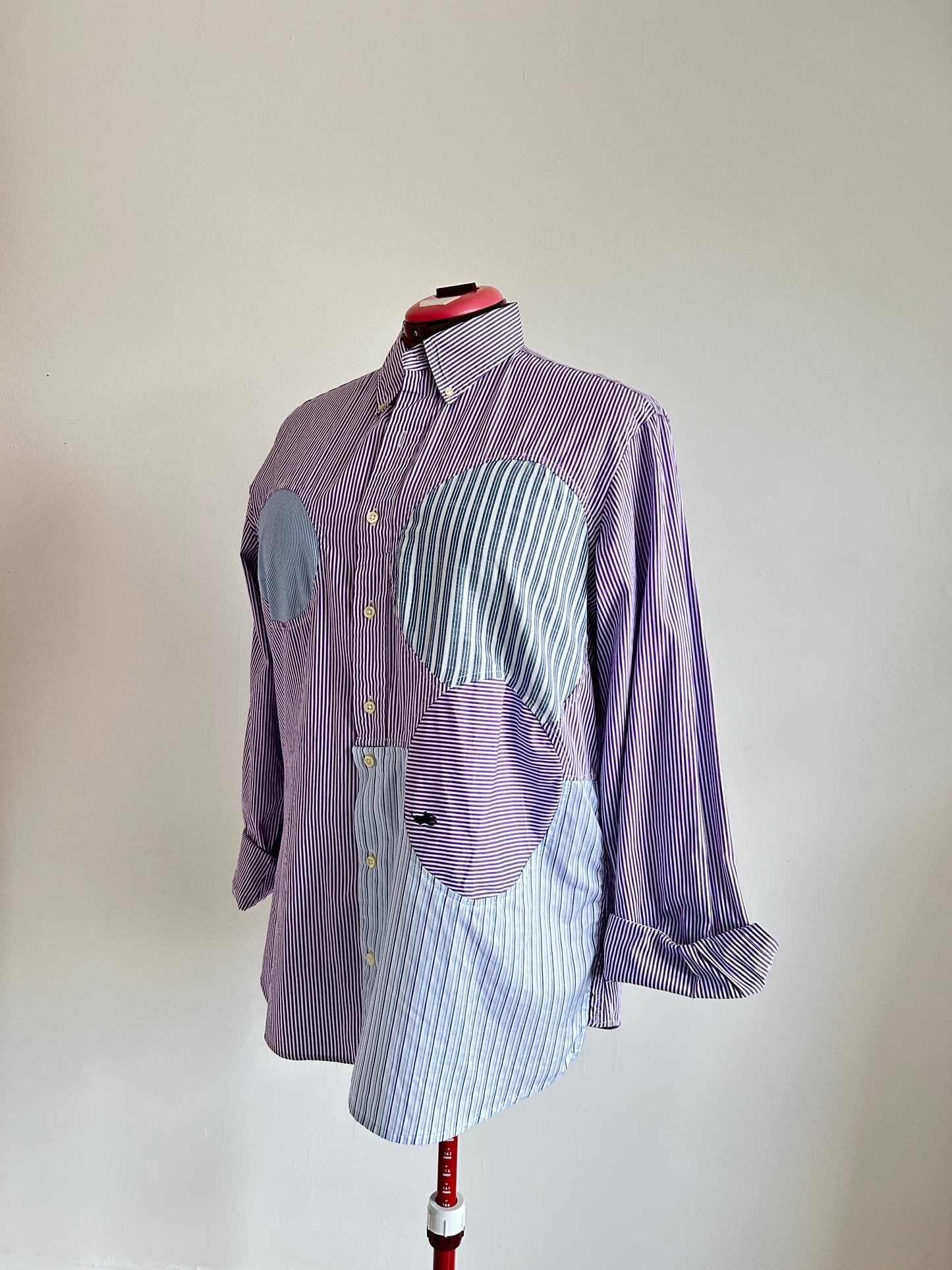 Upcycled Modern Workwear Ralph Lauren Pinstripe Shirt - Circle Series Size 2X/3X #PIN3
