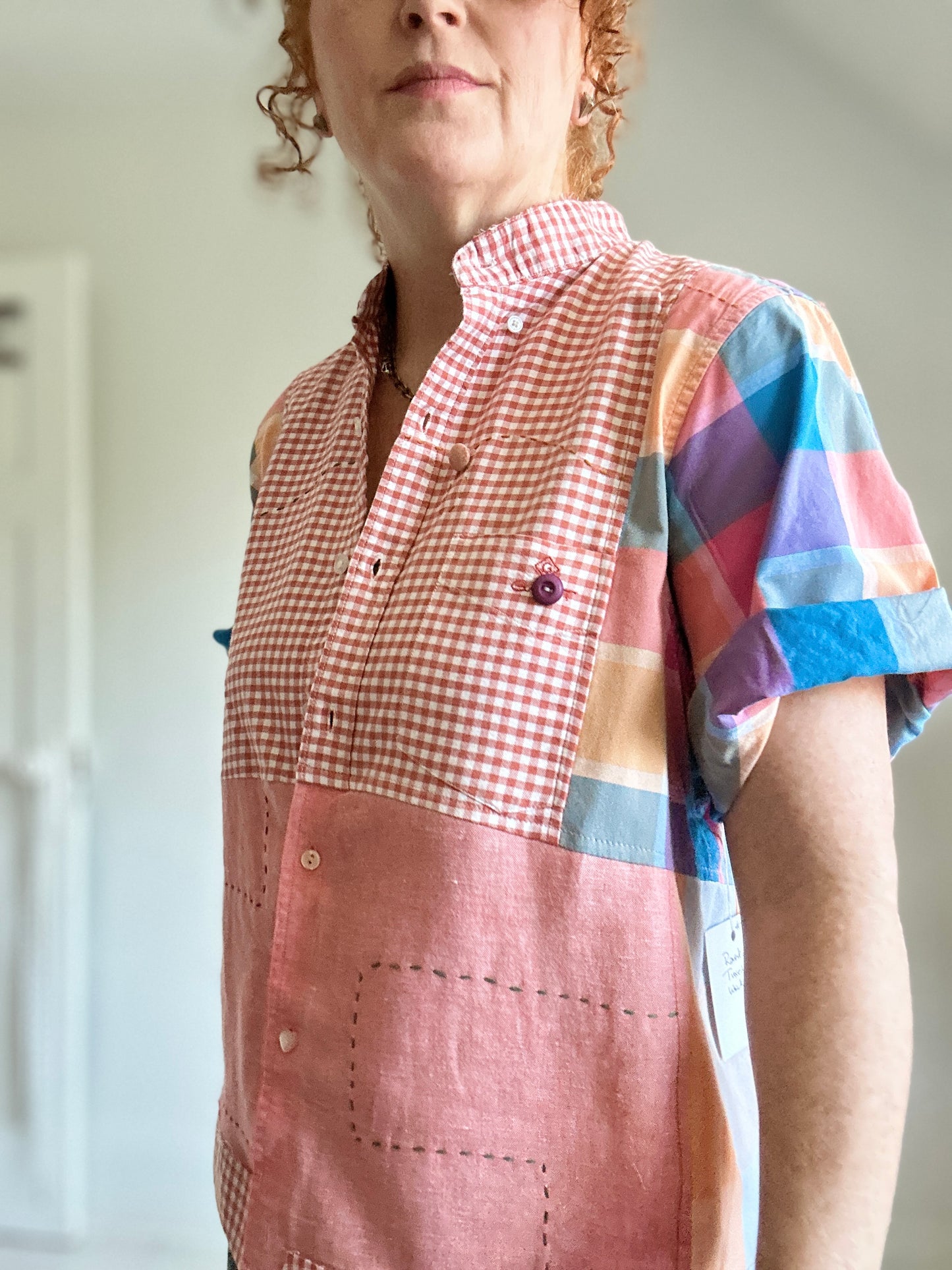 Reworked “Tuxedo Workwear” Buttondown Shirt with Handstitching XL/2X #TBX2X4