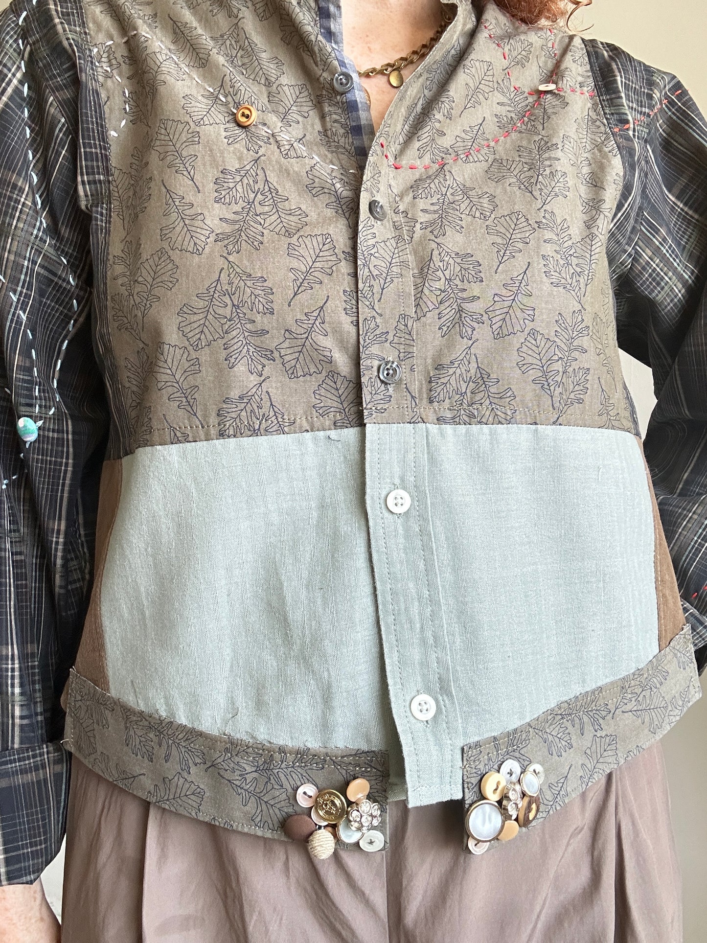 Reworked “Tuxedo Workwear” Buttondown Shirt with Handstitching M/L #TBML2