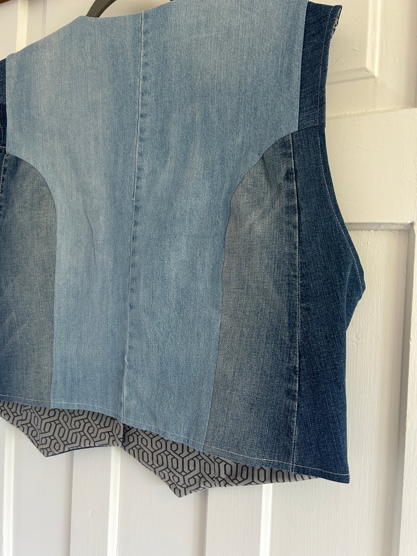Leni Reclaimed Patchwork Denim Vest with Cotton Lining 2X #LENI10
