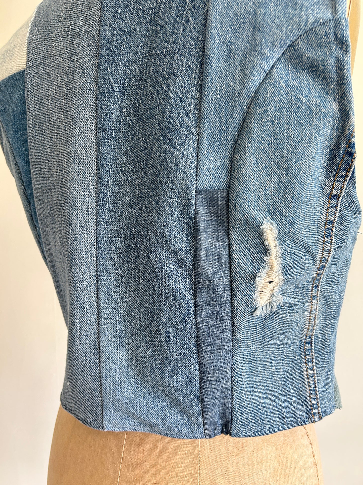 Leni Reclaimed Patchwork Denim Vest with Cotton Lining S/M #LENI3