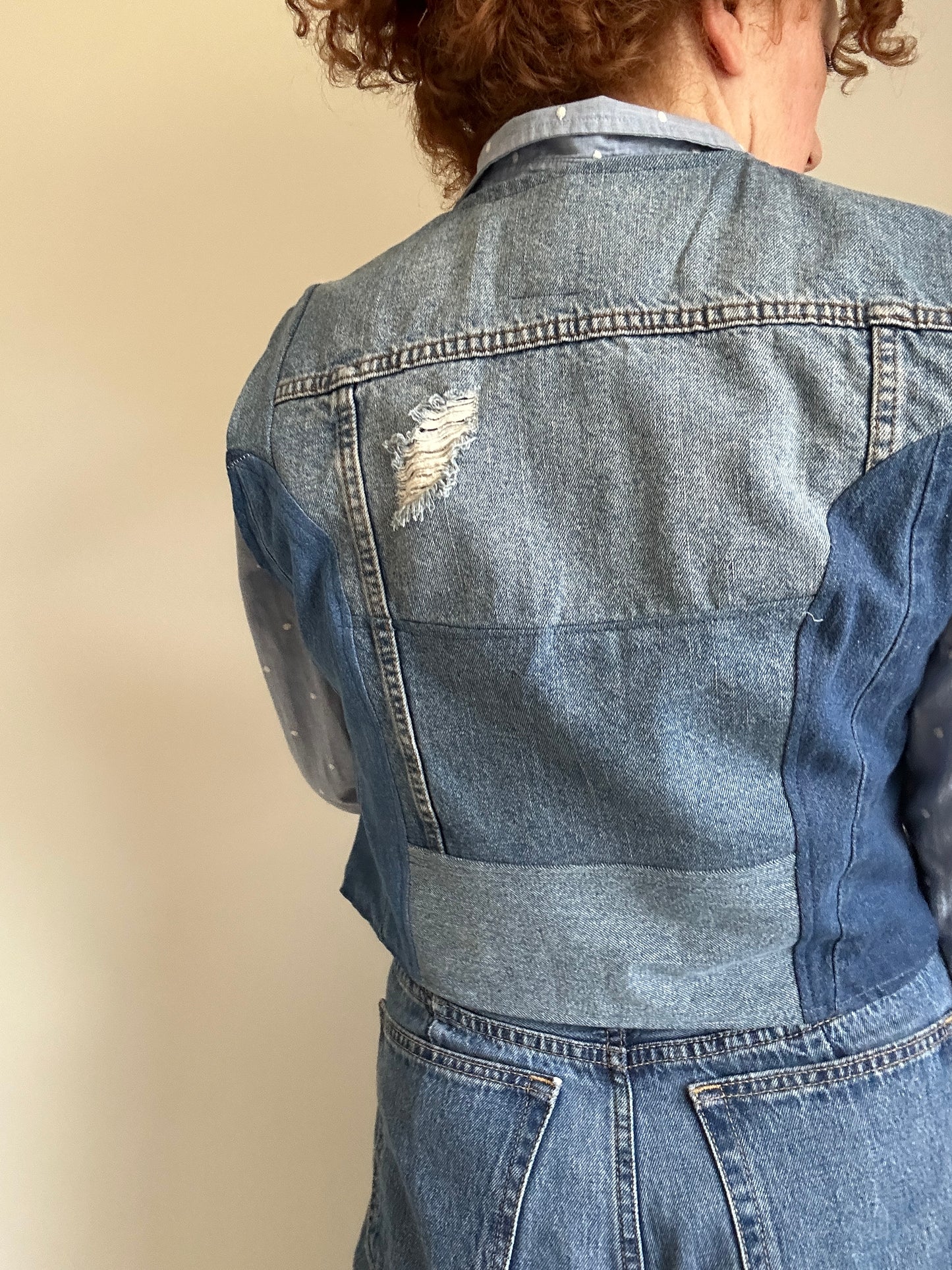 Leni Reclaimed Patchwork Denim Vest with Cotton Lining M/L #LENI7