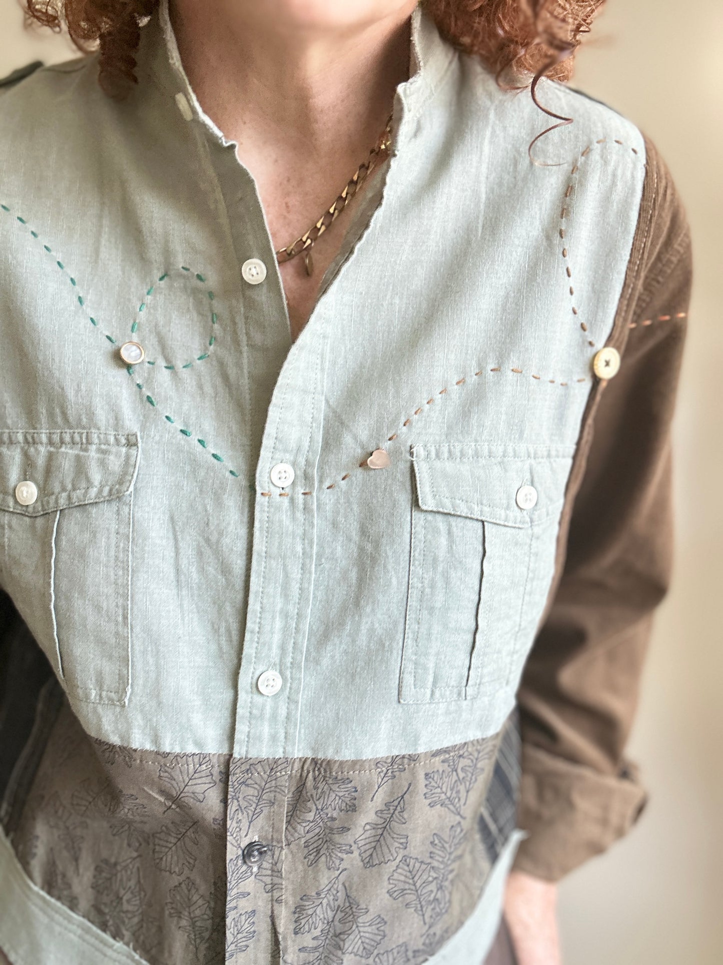 Reworked “Tuxedo Workwear” Buttondown Shirt with Handstitching S/M #TBSM3