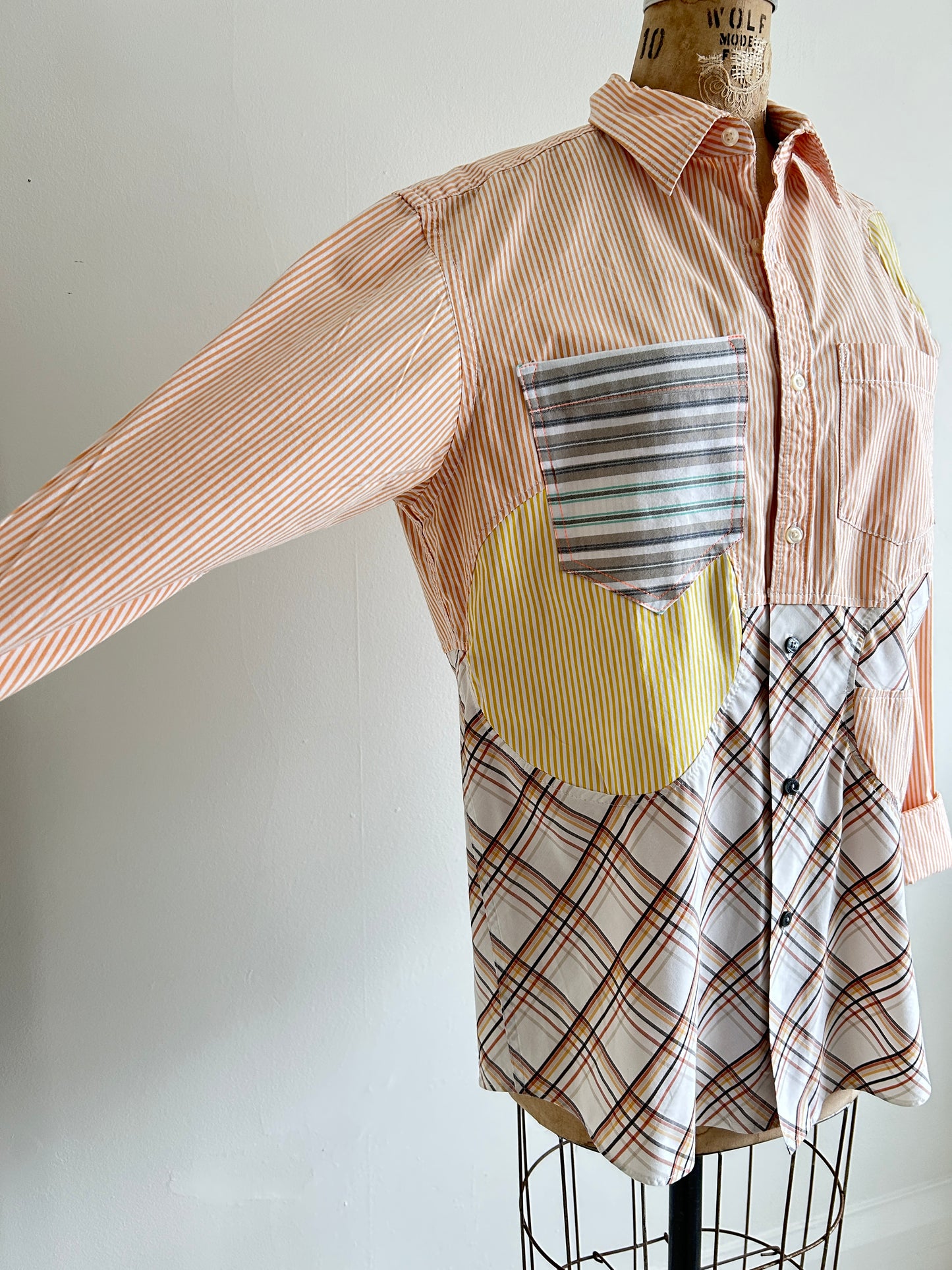 Upcycled Modern Workwear Pinstripe Shirt - Circle Series Size L/XL #PIN21