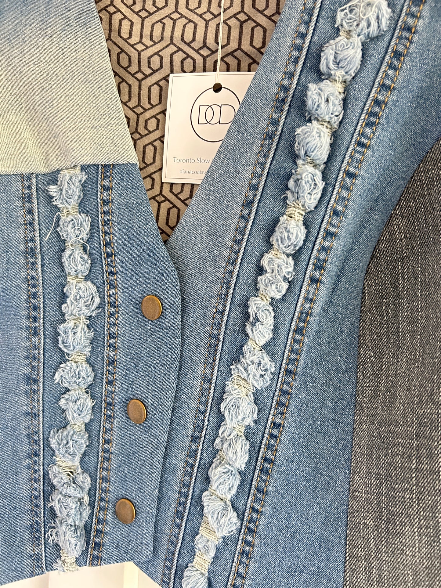 Leni Reclaimed Patchwork Denim Vest with Cotton Lining XL #LENI8