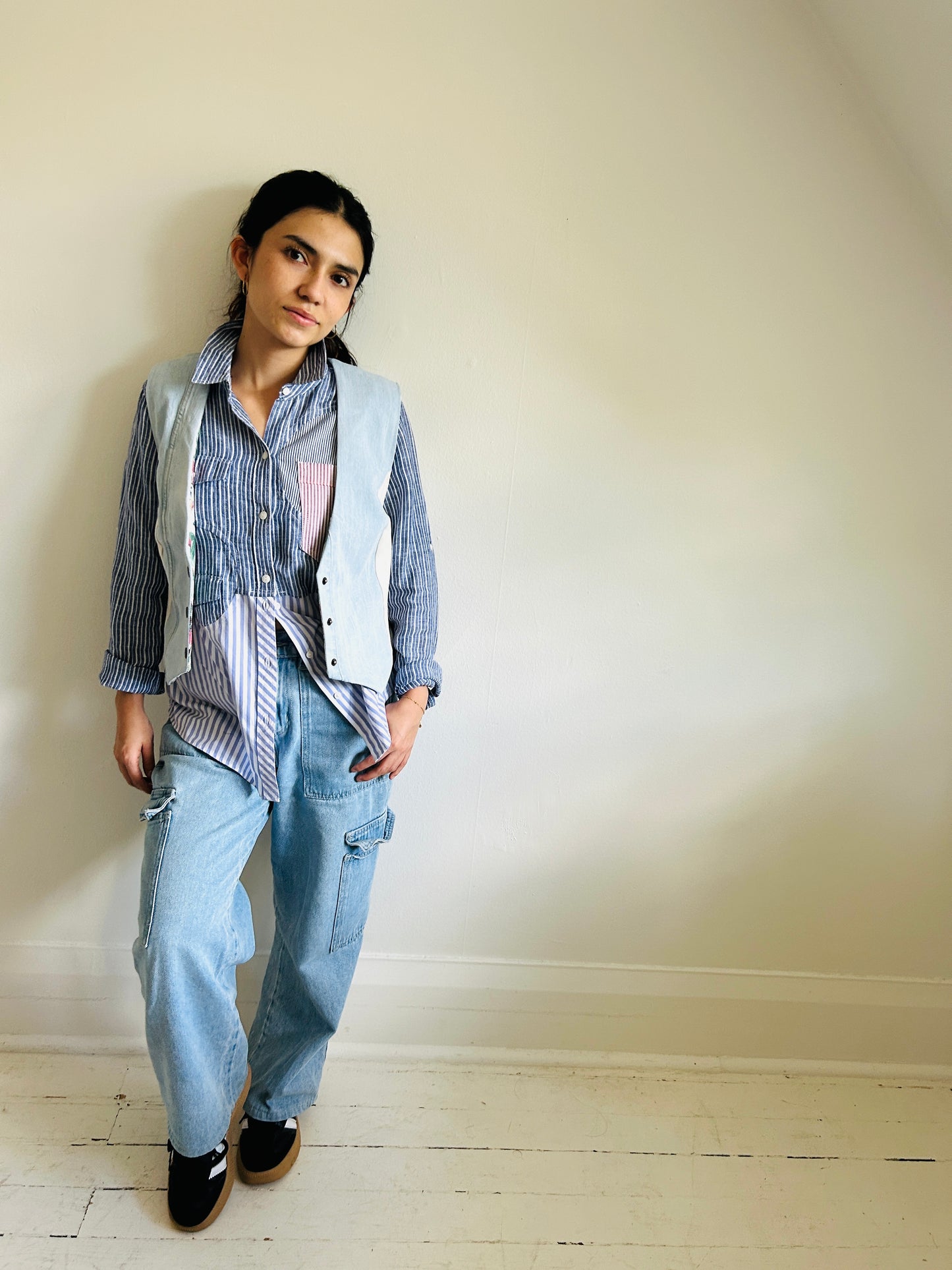 Leni Reclaimed Patchwork Denim Vest with Cotton Lining XS #LENI2