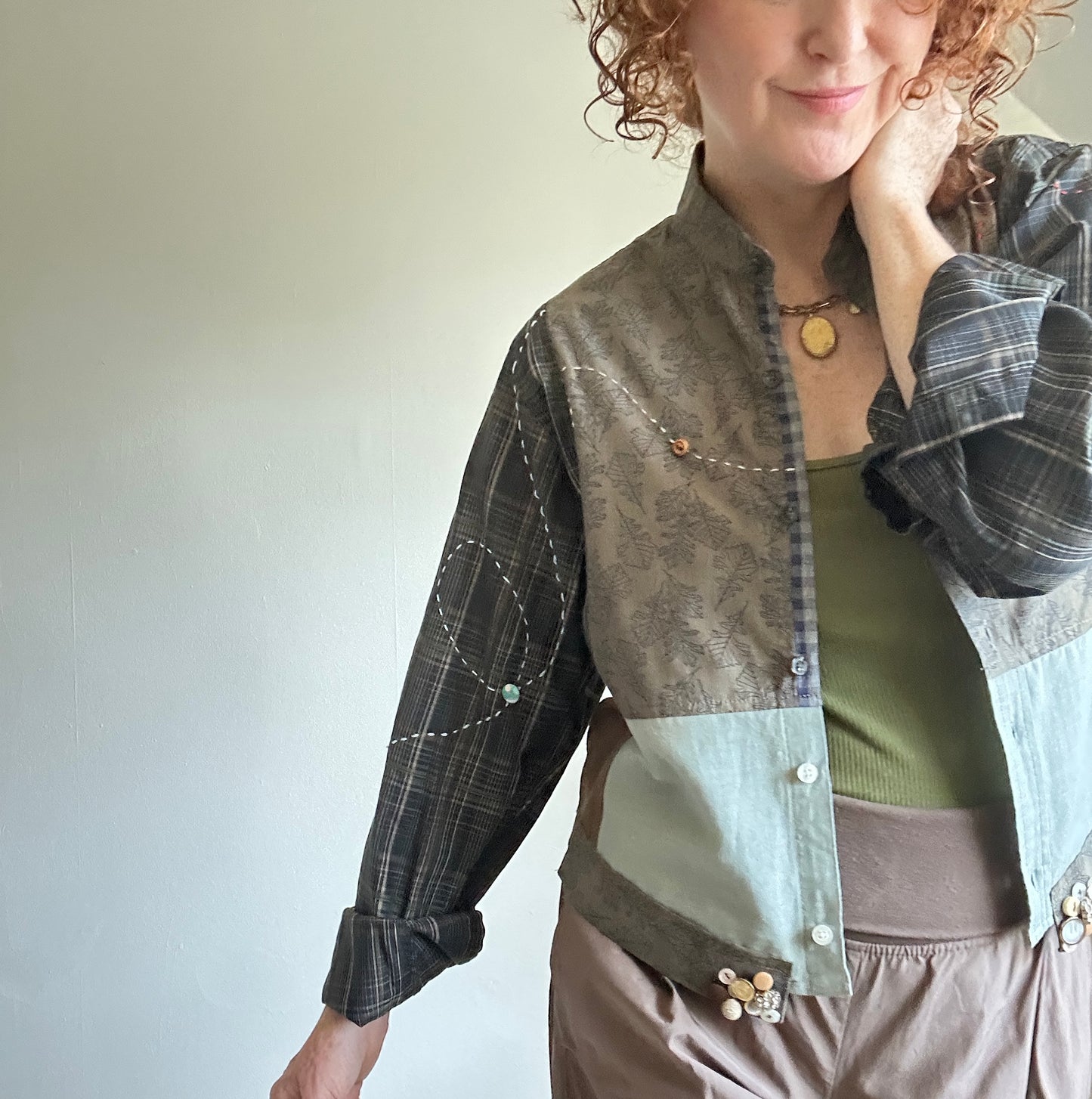 Reworked “Tuxedo Workwear” Buttondown Shirt with Handstitching M/L #TBML2