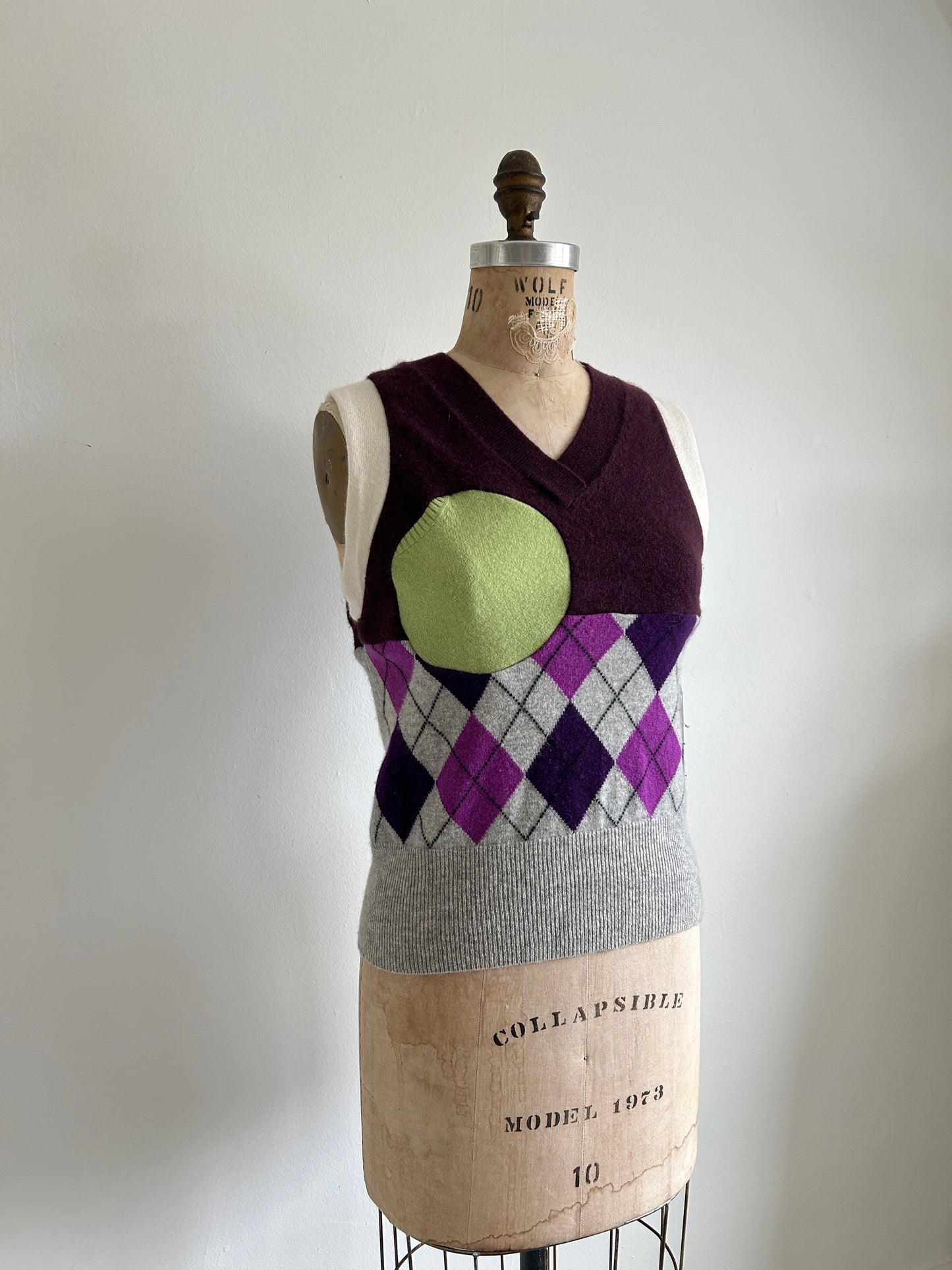 Abstract Art Patched Upcycled Cashmere Vest Size S/M #ARTV12
