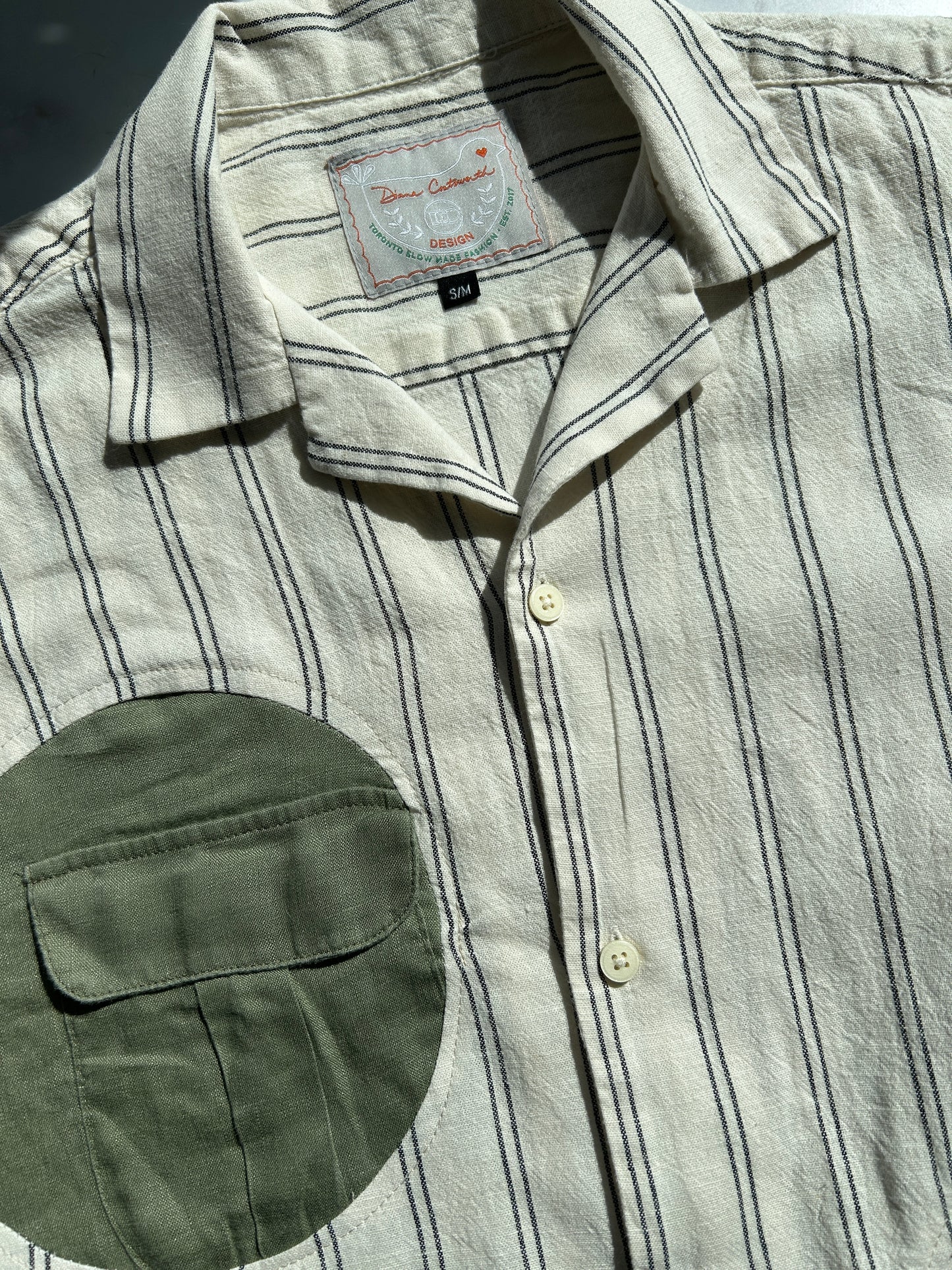 Upcycled Modern Workwear Cotton Pinstripe Shirt - Circle Series Size S/M #PIN7