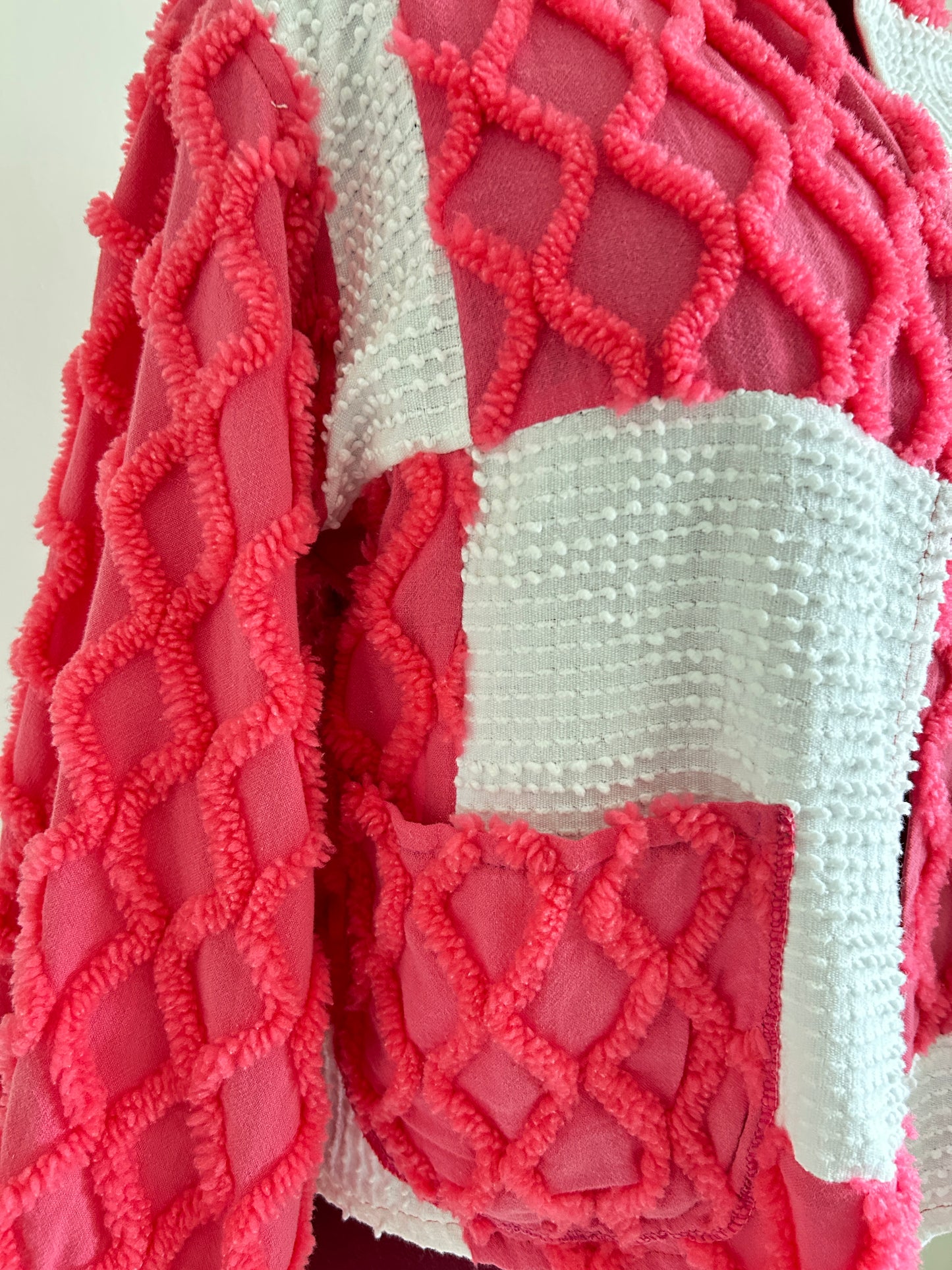 Vivianne Cropped Jacket with Chrckerbosrded Upcycled Vintage Chenille Size XL/2X #VIVCH1