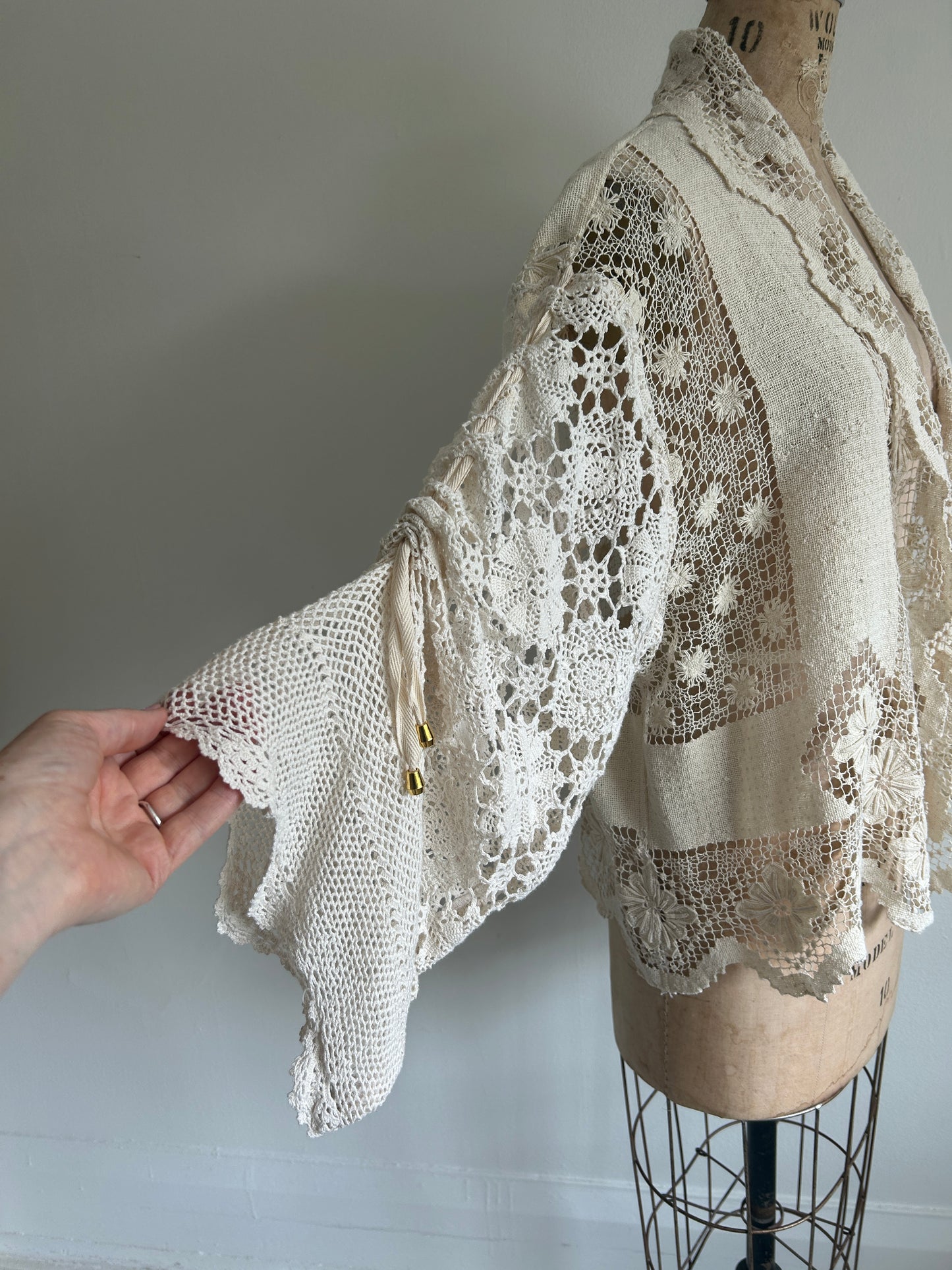 Vivianne Cropped Jacket Upcycled Vintage Cotton Crochet Size XL/2X #VIVCR13