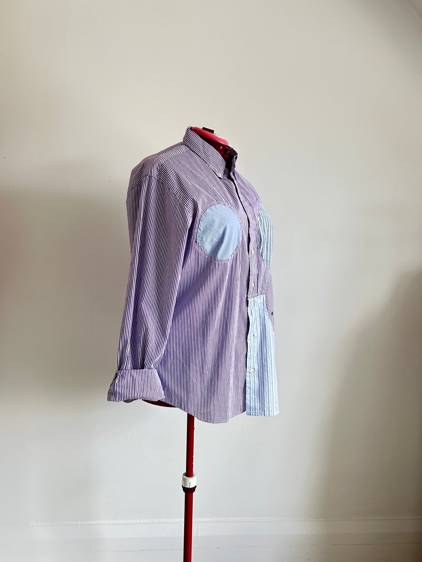 Upcycled Modern Workwear Ralph Lauren Pinstripe Shirt - Circle Series Size 2X/3X #PIN3