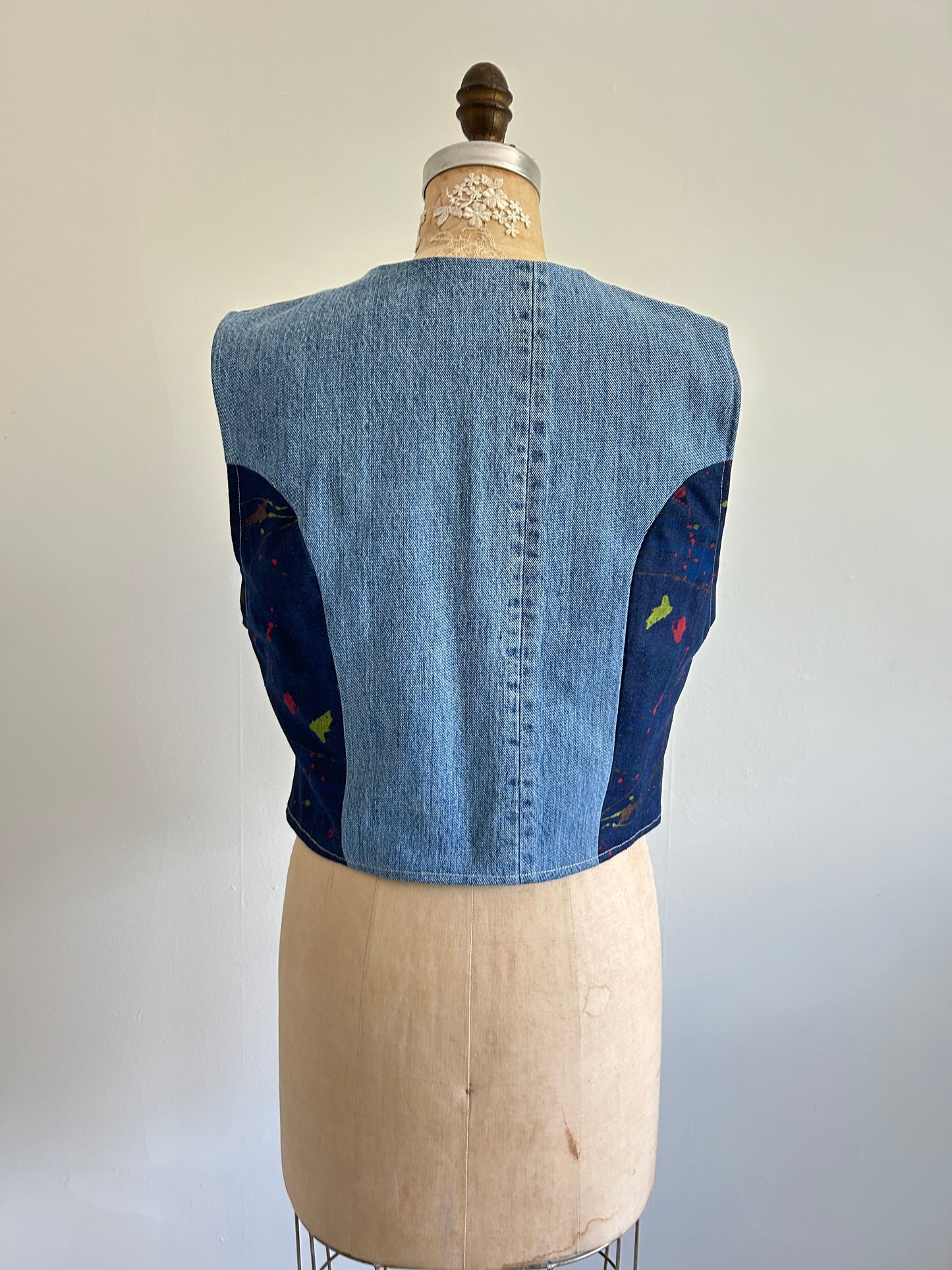 Leni Reclaimed Patchwork Denim Vest with Cotton Lining M/L #LENI6