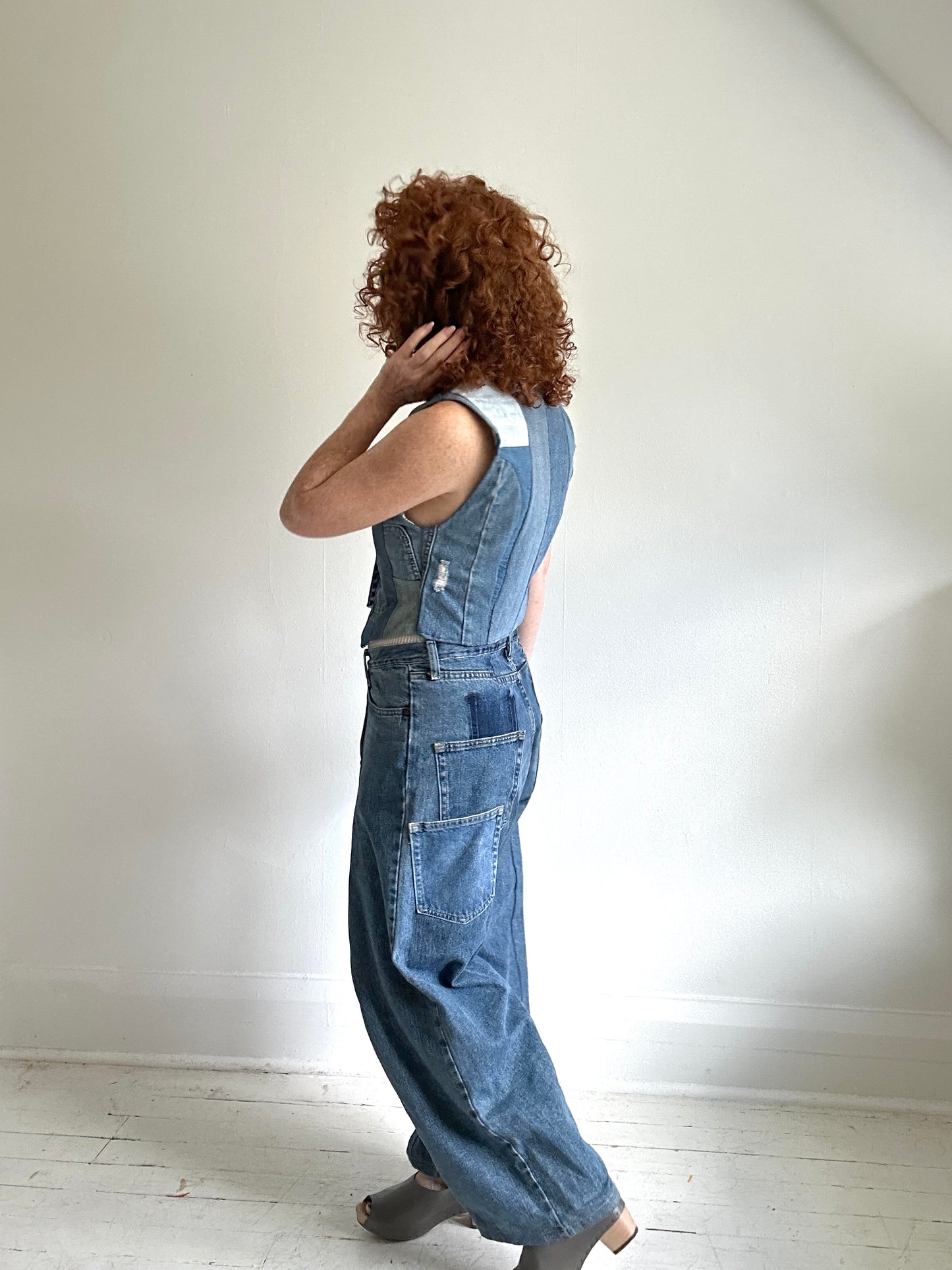 Leni Reclaimed Patchwork Denim Vest with Cotton Lining S/M #LENI3