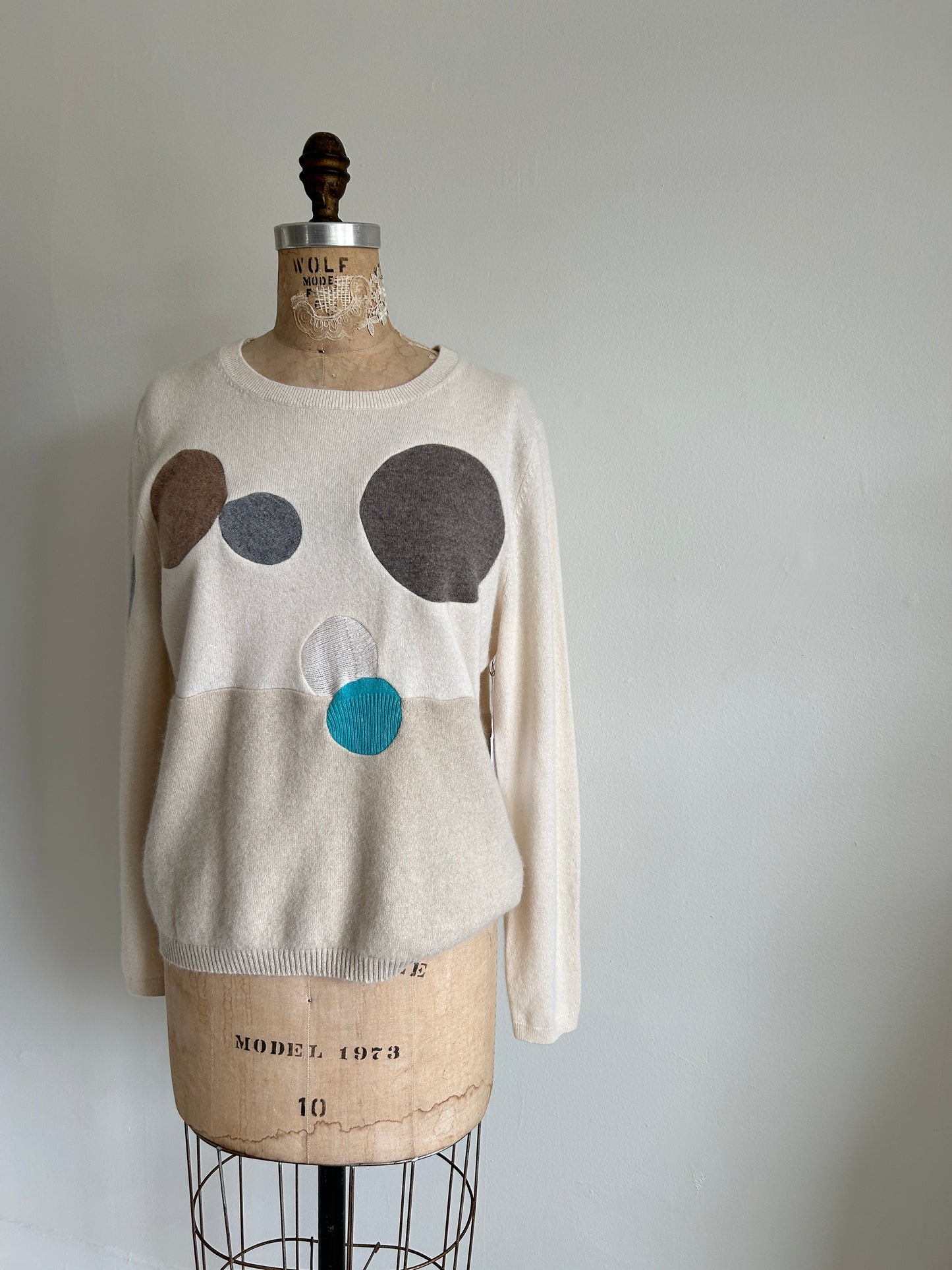 Abstract Art Patched Upcycled Cashmere Sweater L/XL #ART16
