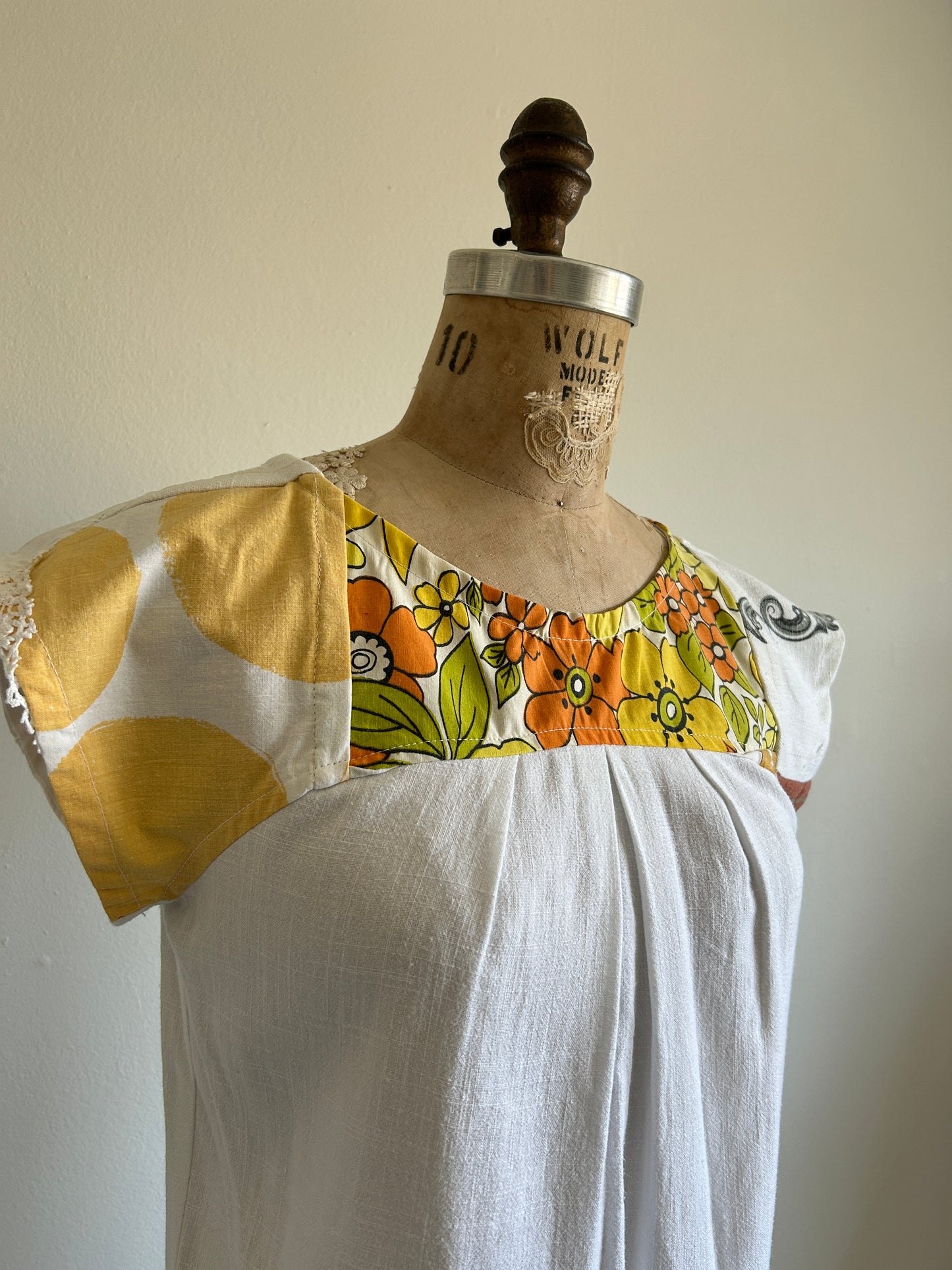 Peony Top - One of a Kind Upcycled & Vintage Embroidered Cotton & Linen Size XS #PEO30