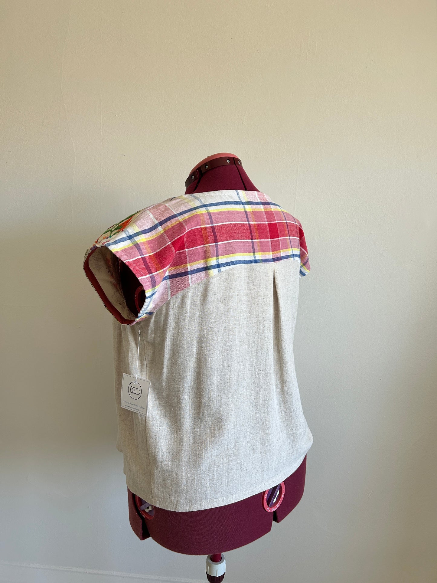 Peony Top - One of a Kind Upcycled & Vintage Textiles, Embroidery & Lace Cotton & Linen Size XL #PEO14