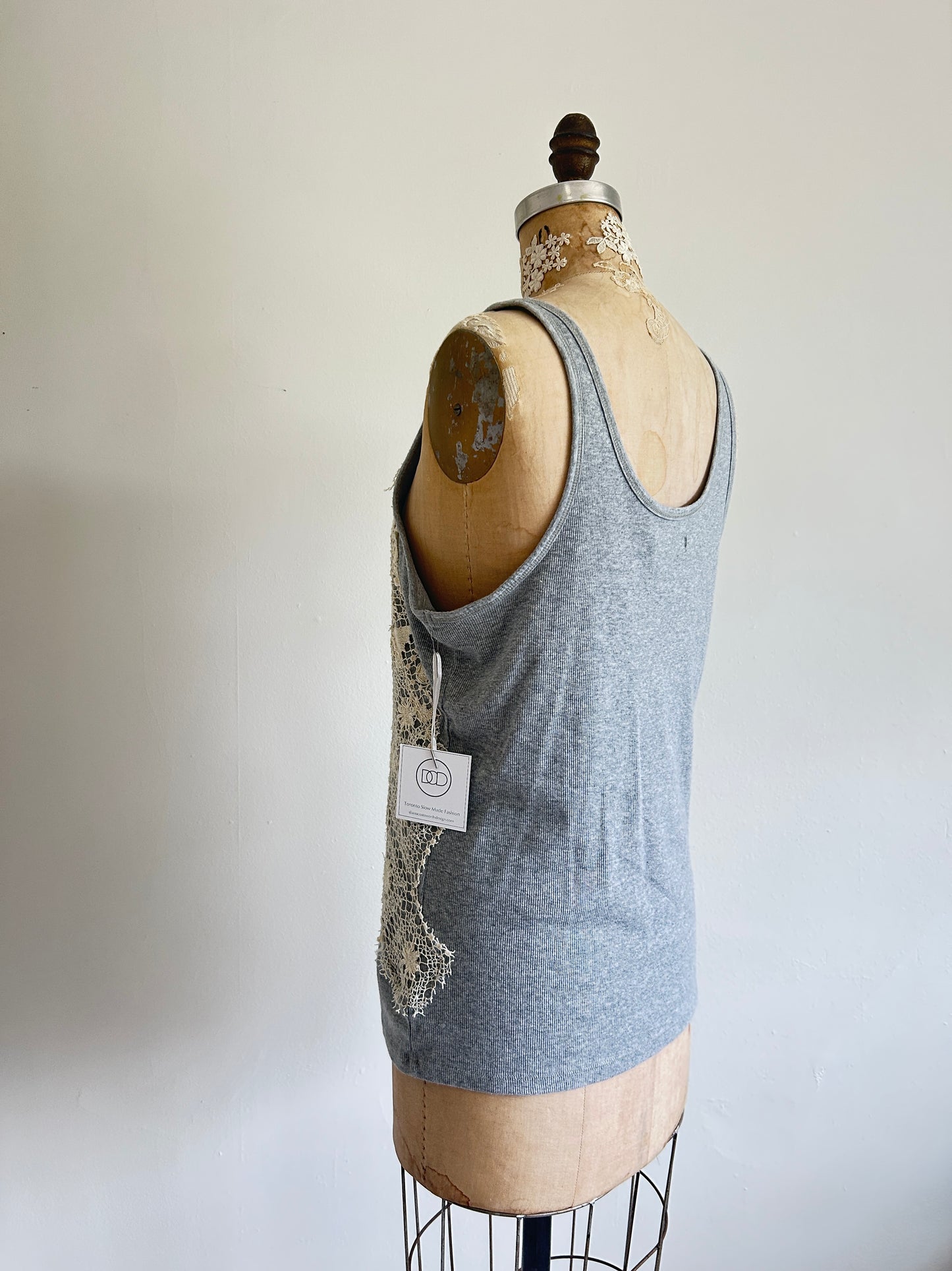 Upcycled Vintage Lace Tank with built in sports bra L/XL #TANK1