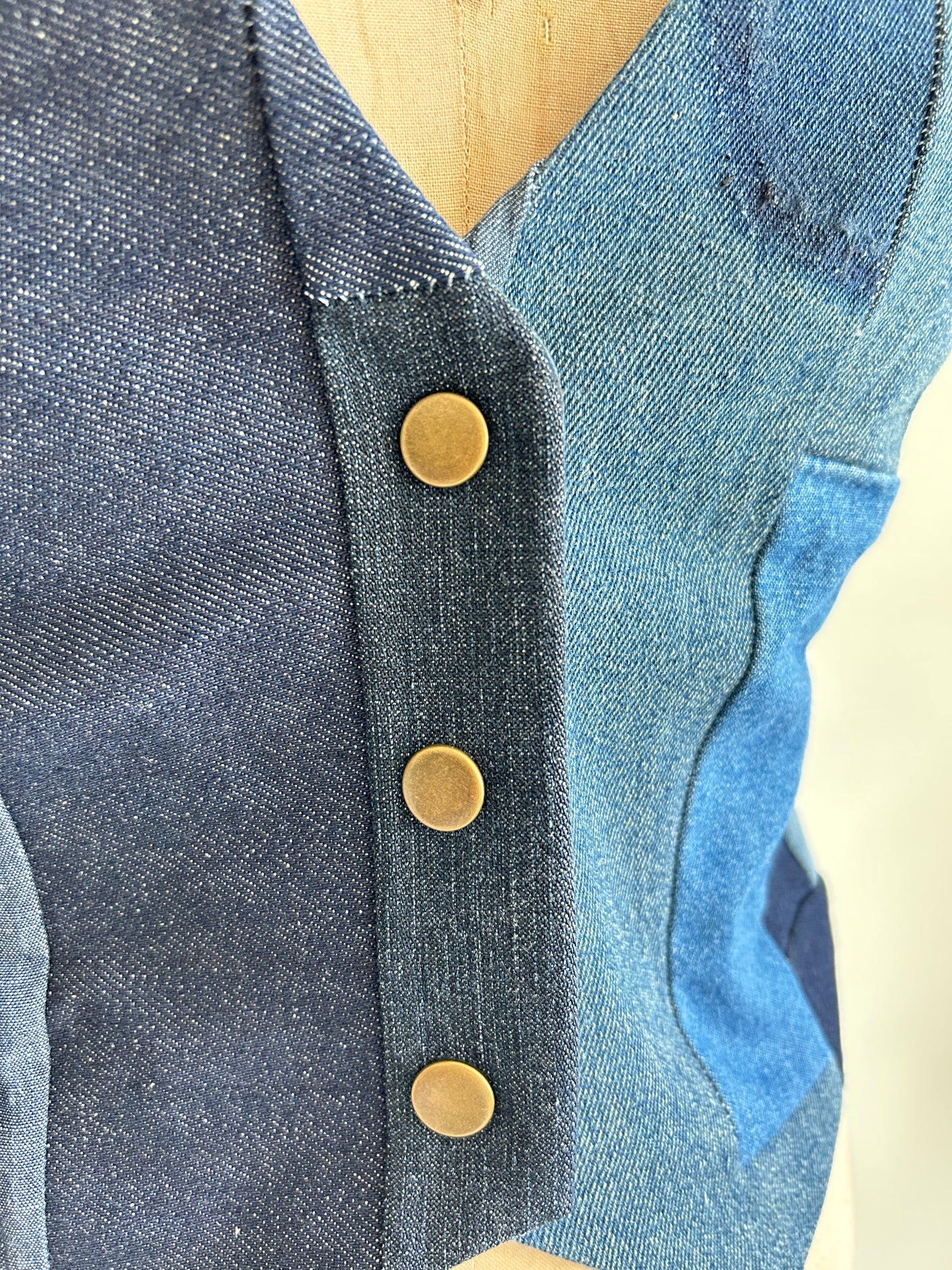 Leni Reclaimed Patchwork Denim Vest with Cotton Lining XS #LENI1