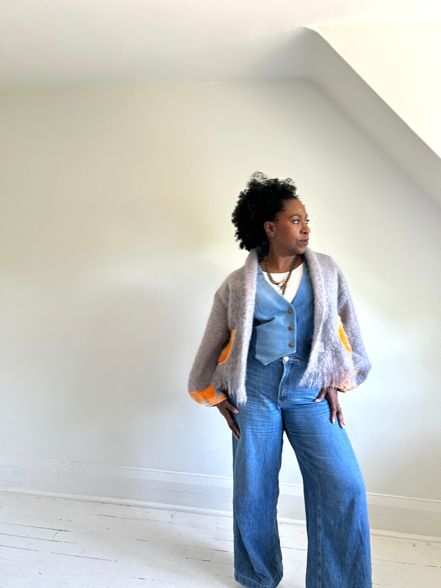 Leni Reclaimed Patchwork Denim Vest with Cotton Lining 2X #LENI10